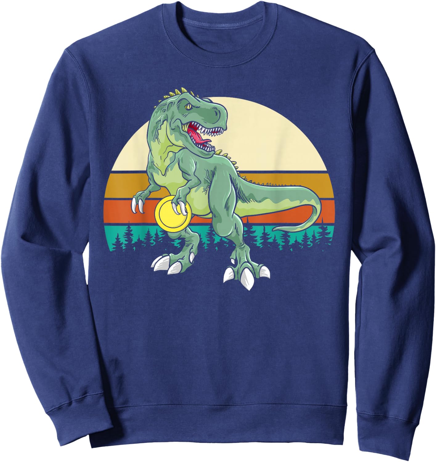 Retro Dino Dinosaur Golfer Gift T Rex Disc Golf Sweatshirt - Sweatshirt | Navy