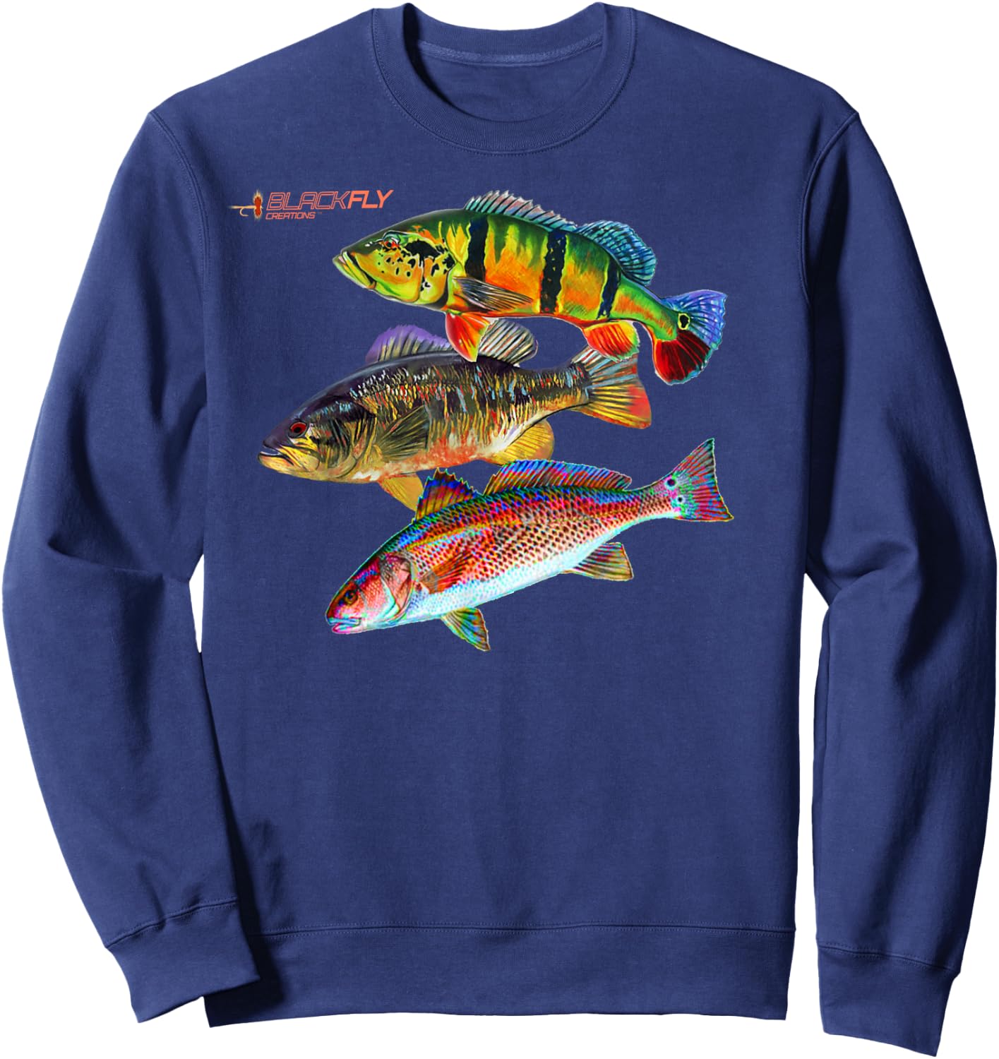 Black Fly Peacock Smallmouth Bass Fishing Redfish Sun Shirts Sweatshirt - Sweatshirt | Navy