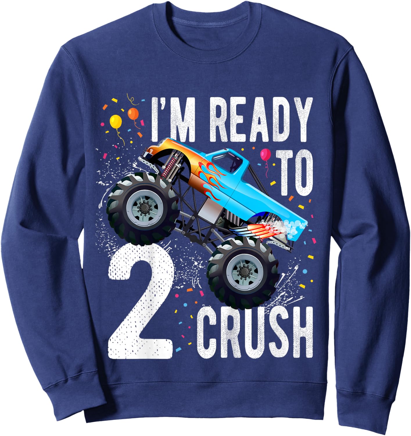 Kids 2nd Birthday Boy Monster Truck 2 Year Old Matching Family Sweatshirt - Sweatshirt | Navy