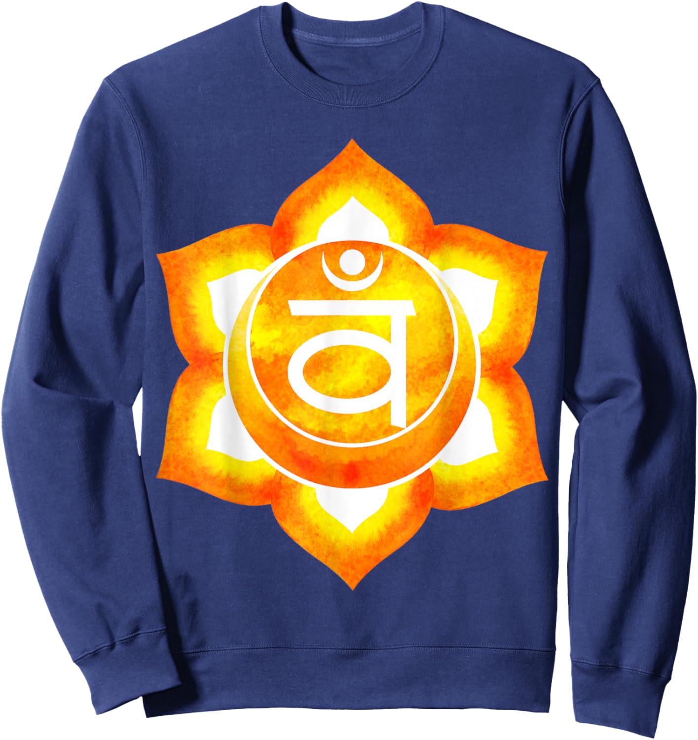 Sacral Chakra Orange Watercolor Om Mandala Lotus Sweatshirt - Sweatshirt | Navy