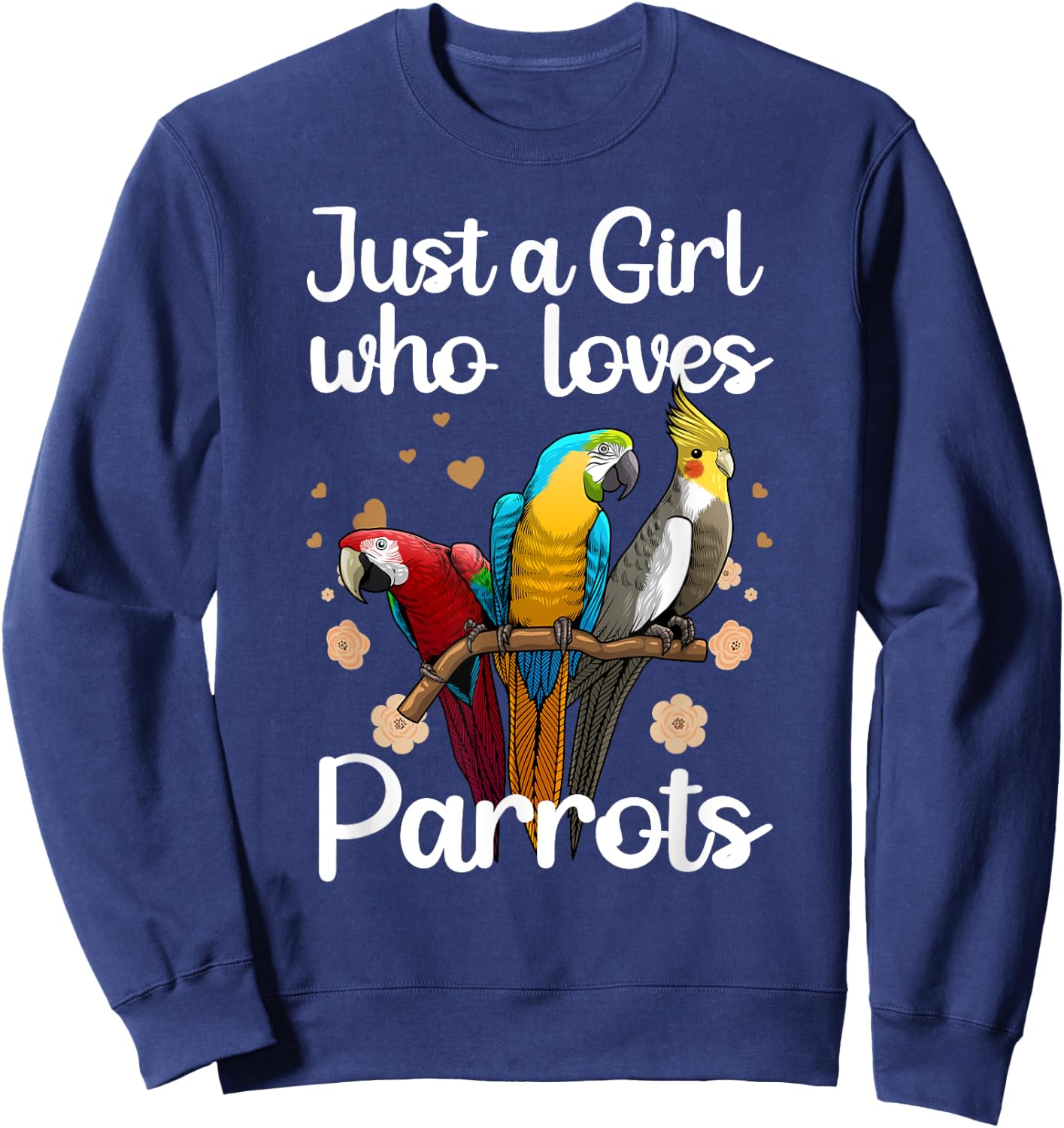 Funny Parrot Gift Parrot Lover Accessories & Stuff Cute Parrot Art Women's Multicolor Short Sleeve for Girls & Female Parrot Lovers Sweatshirt - Sweatshirt | Navy