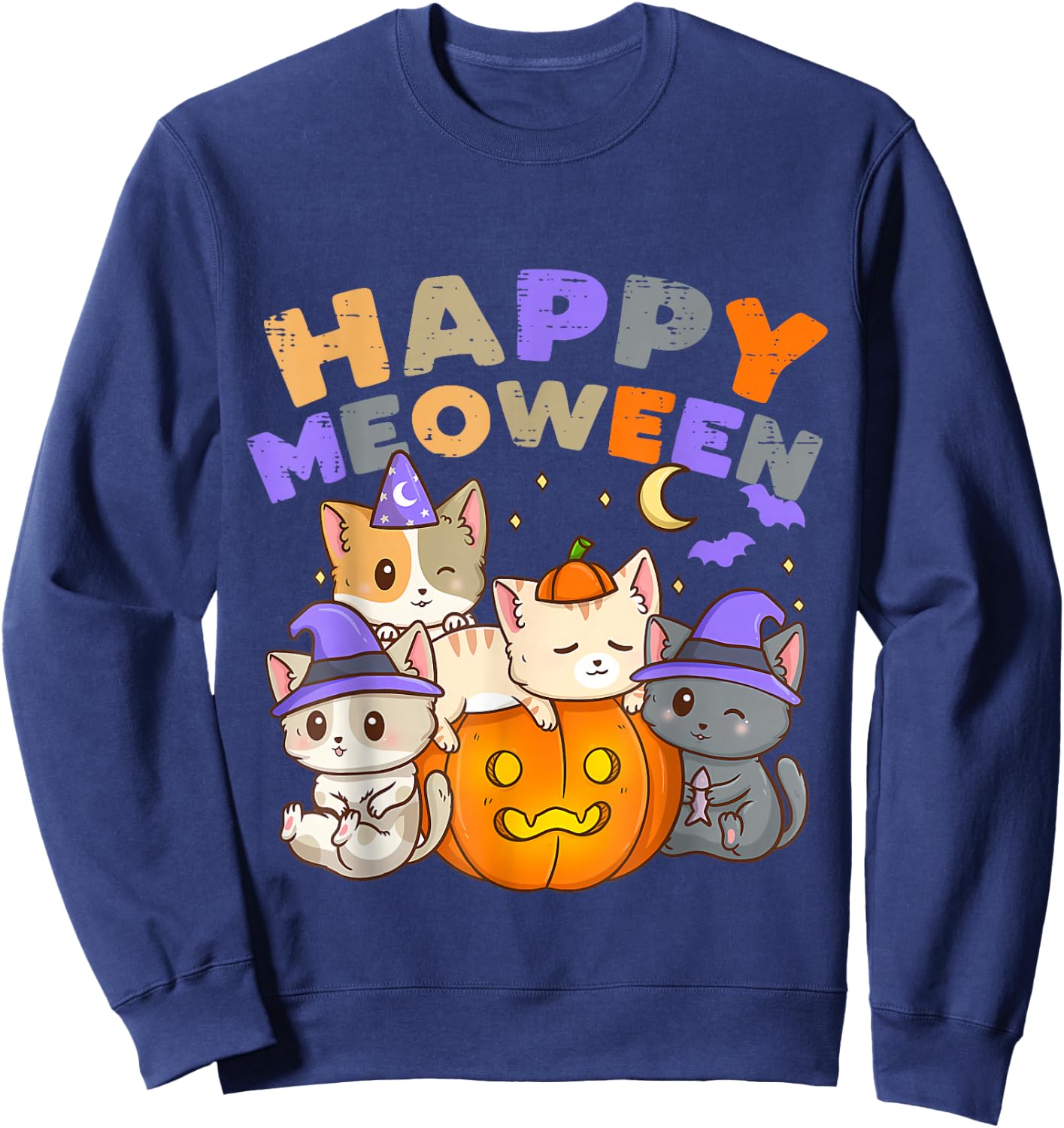 Happy Meoween Witch Cute Cats Halloween Pet Kitten Cat Sweatshirt - Sweatshirt | Navy