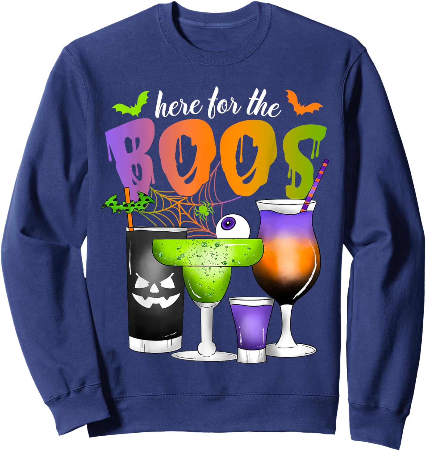 Here For The Boos Halloween Scary Glasses Drinking Spooky Sweatshirt - Sweatshirt | Navy