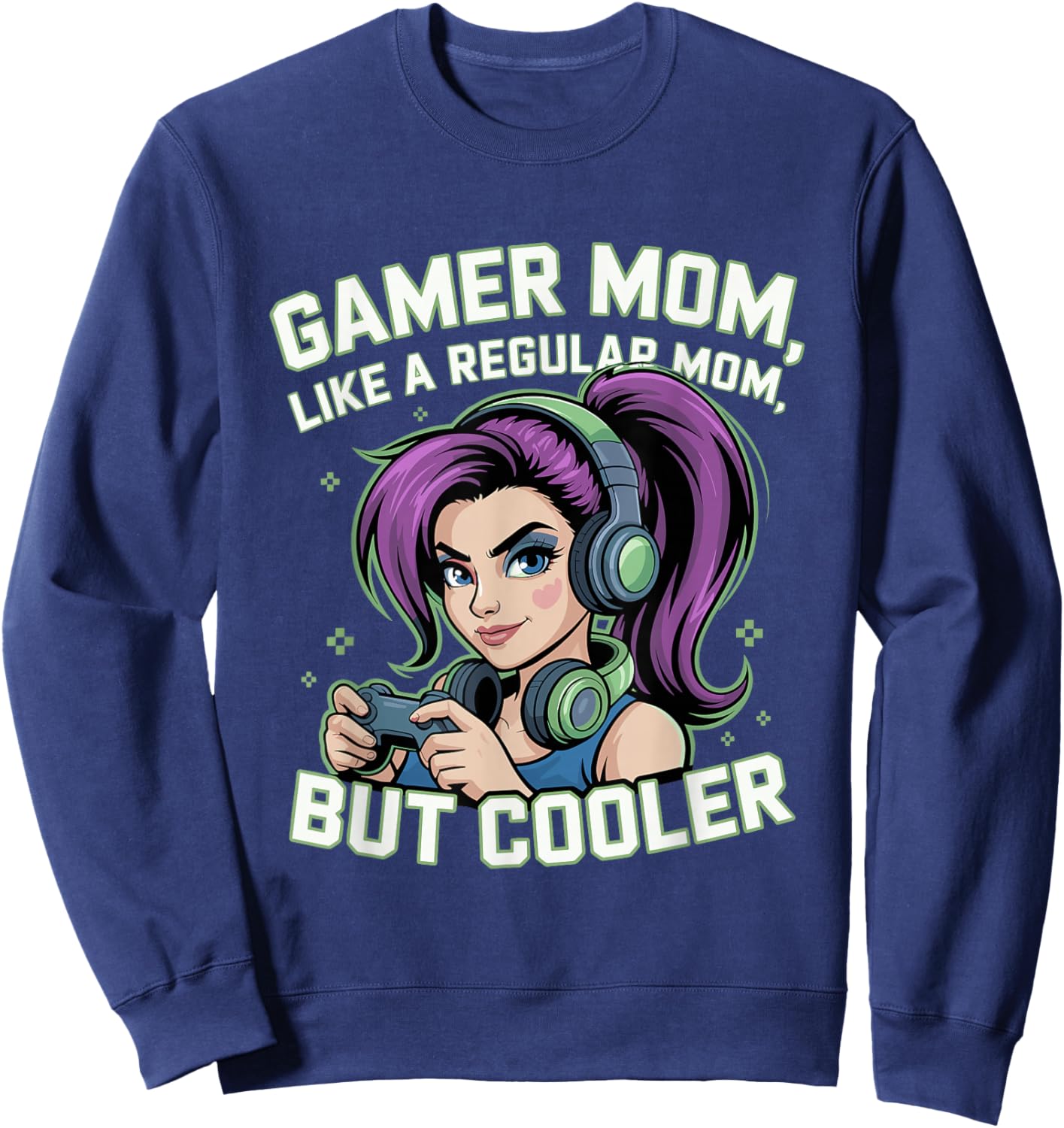 Gaming Mom Gift Mothers Day Cute Purple Hair Gamer Girls Sweatshirt - Sweatshirt | Navy