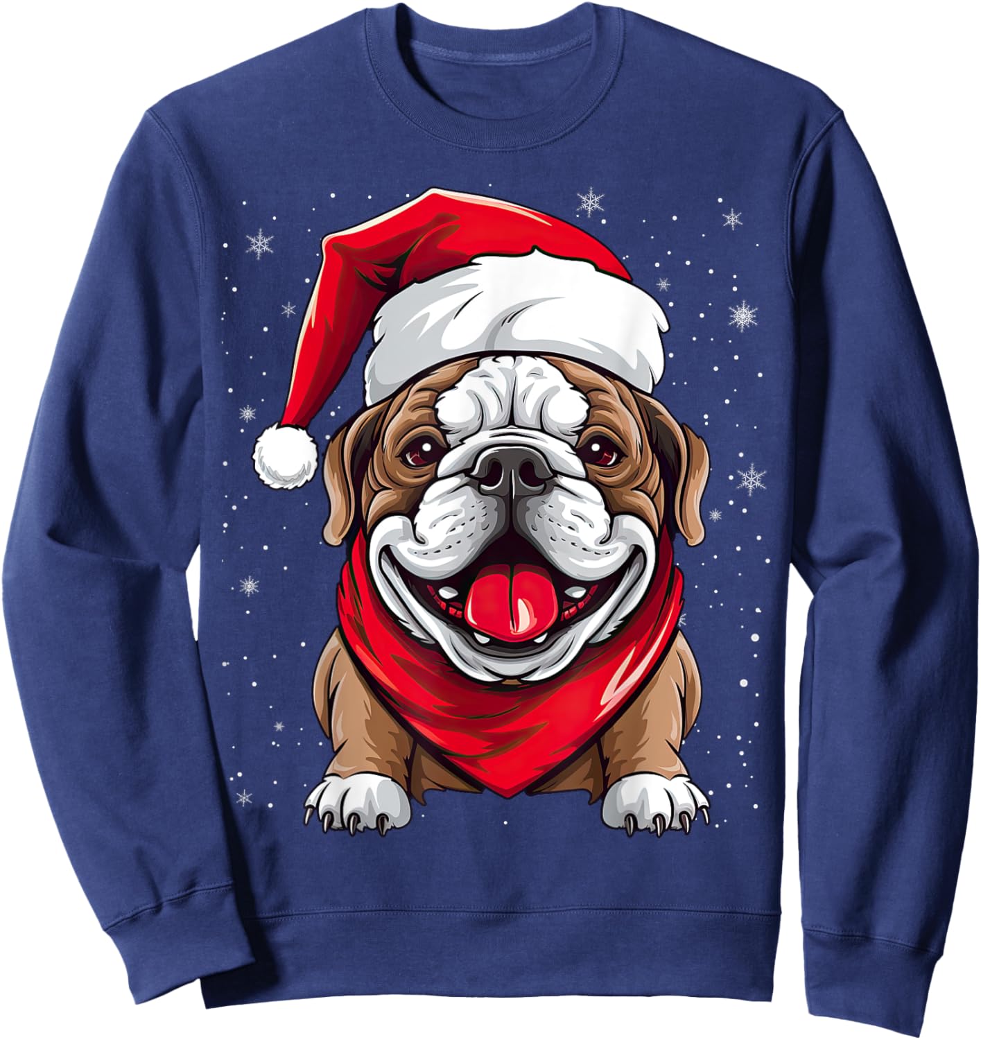 English Bulldog Santa Hat Christmas Party Women Kids Sweatshirt - Sweatshirt | Navy