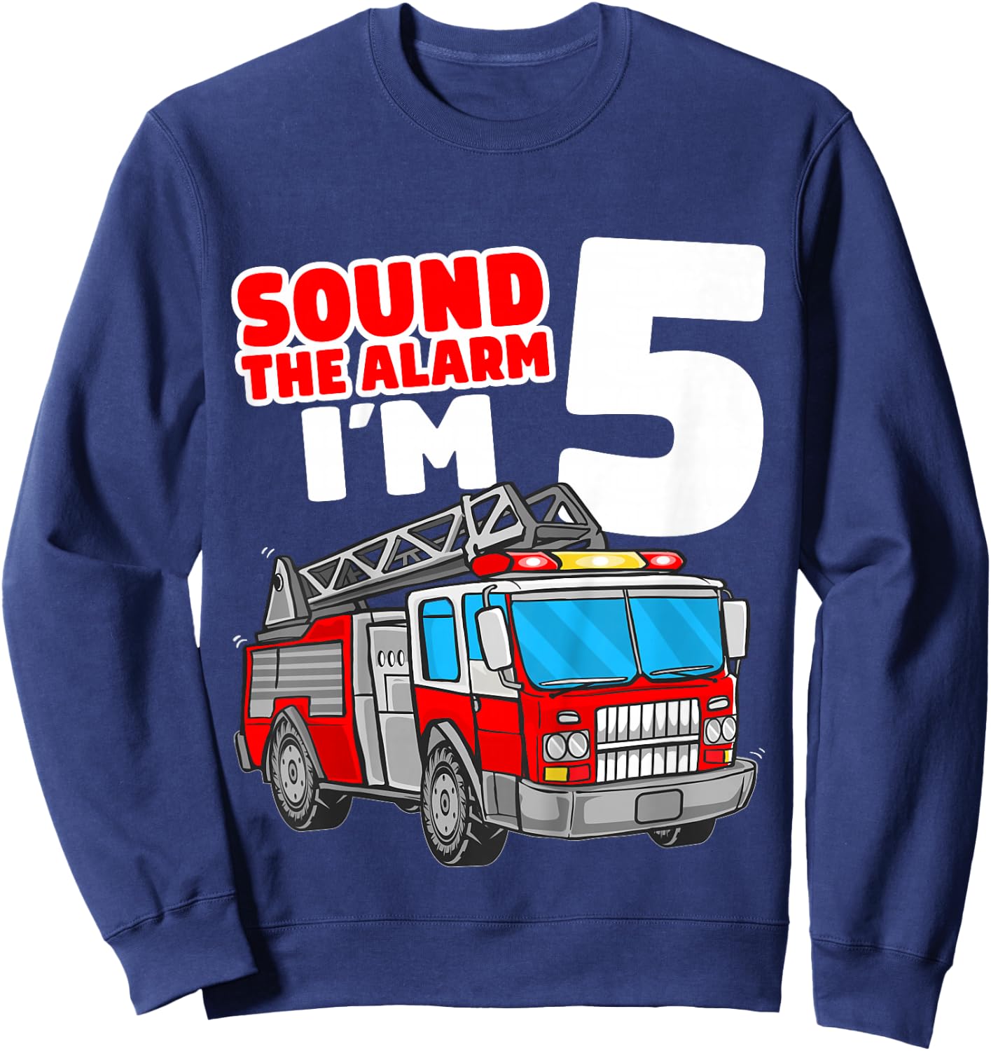 Kids Fire Truck 5 Year Old Firefighter Five 5th Birthday Boy Sweatshirt - Sweatshirt | Navy