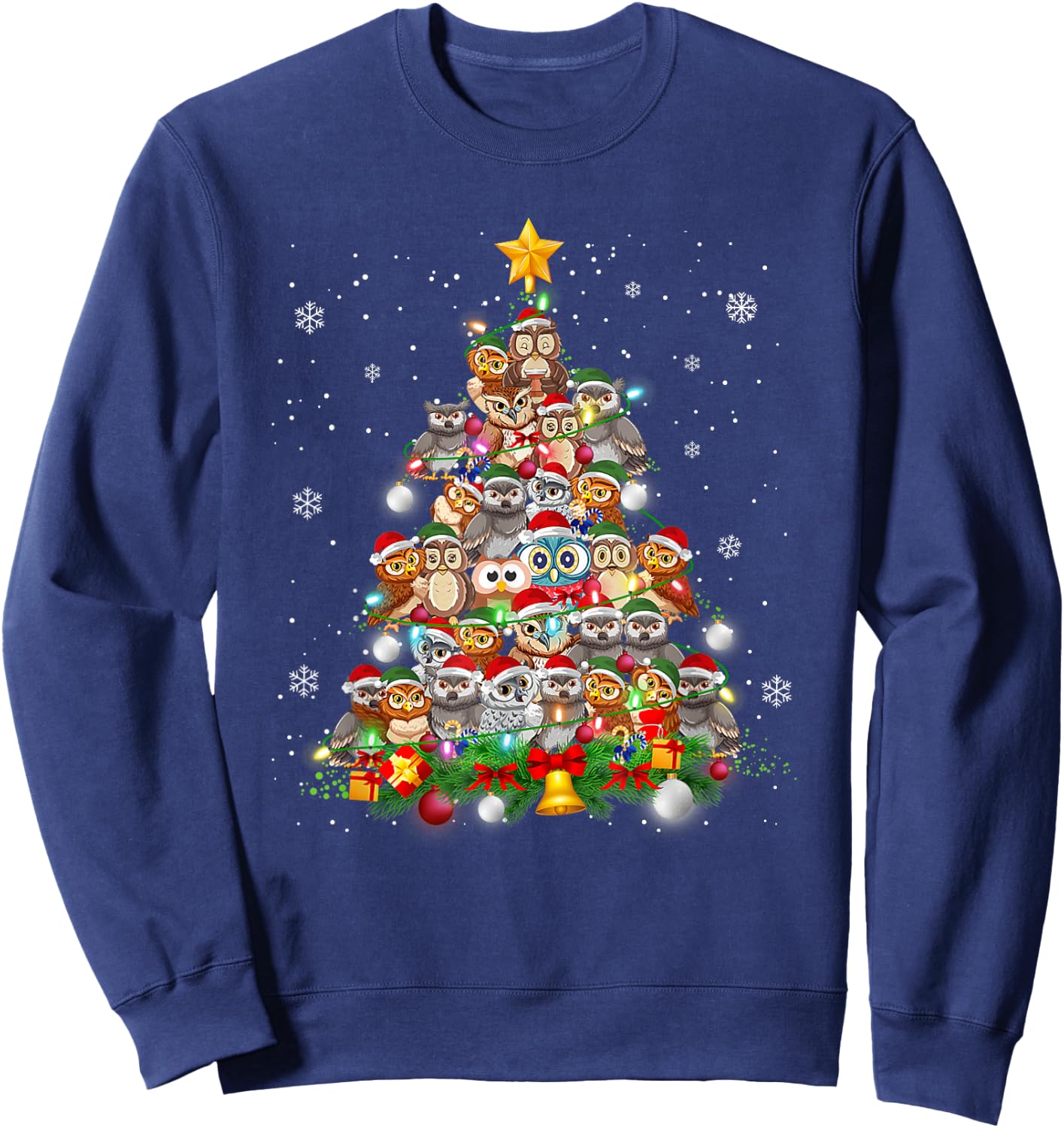 Funny Cute Cute Owls Christmas Tree Xmas Pajamas Gift Sweatshirt - Sweatshirt | Navy