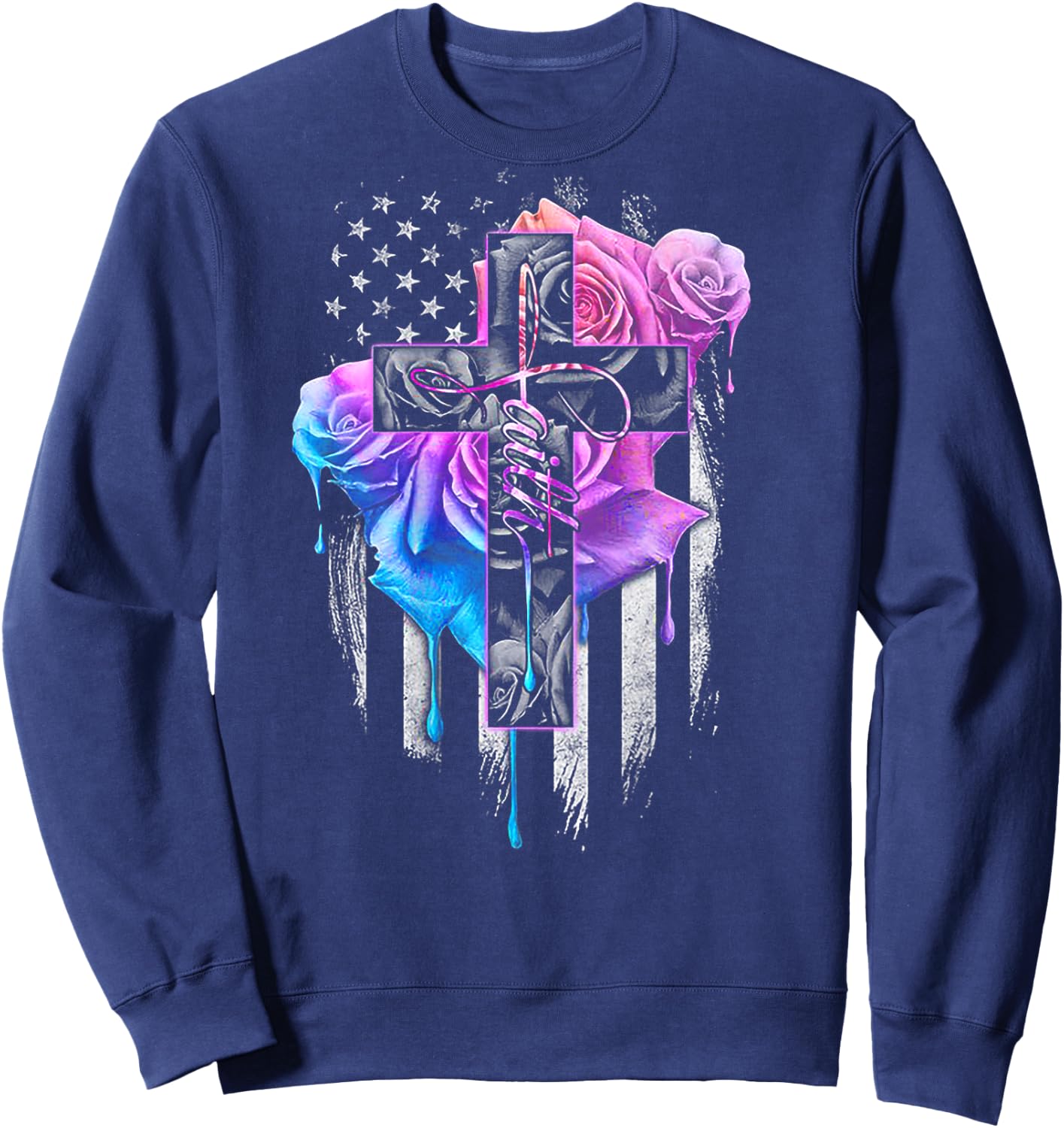 Faith Rose Watercolor Cross (on back) Sweatshirt - Sweatshirt | Navy