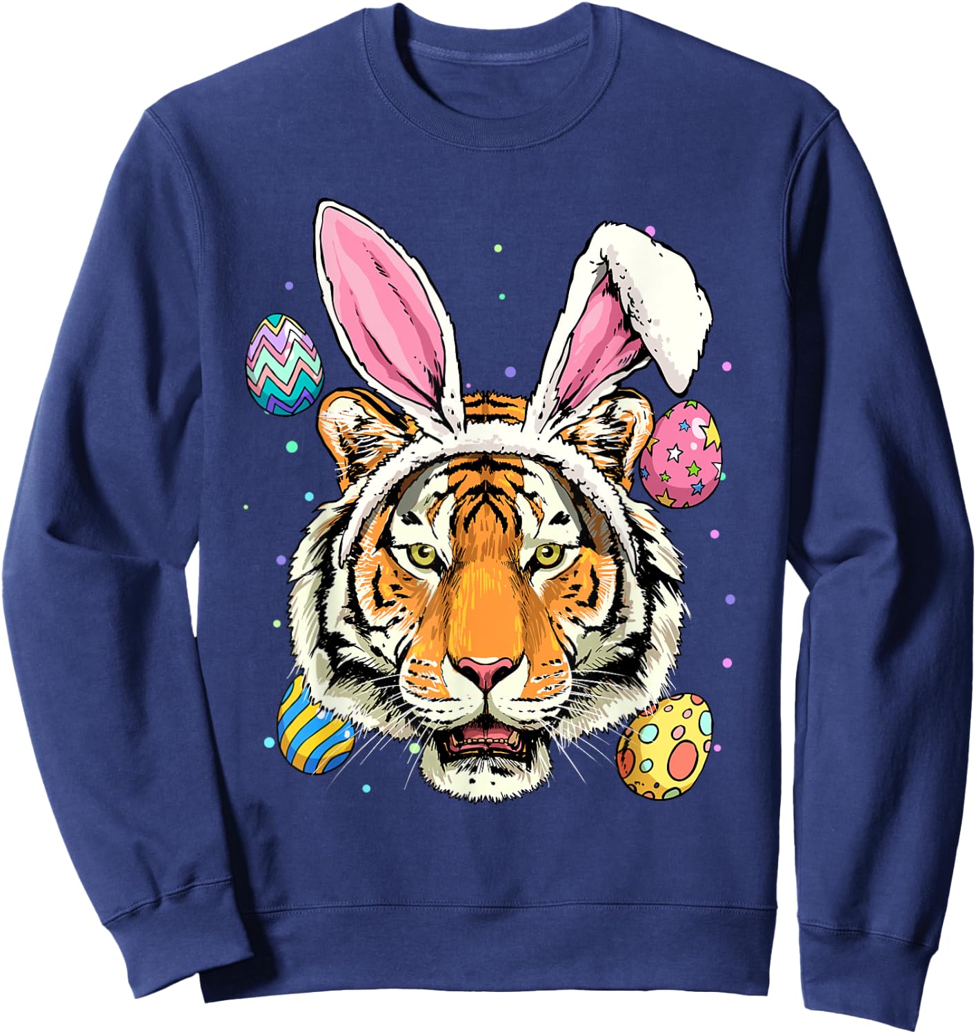Easter Bunny Tiger Shirt Easter Egg Animal Face Tiger Lover Sweatshirt - Sweatshirt | Navy