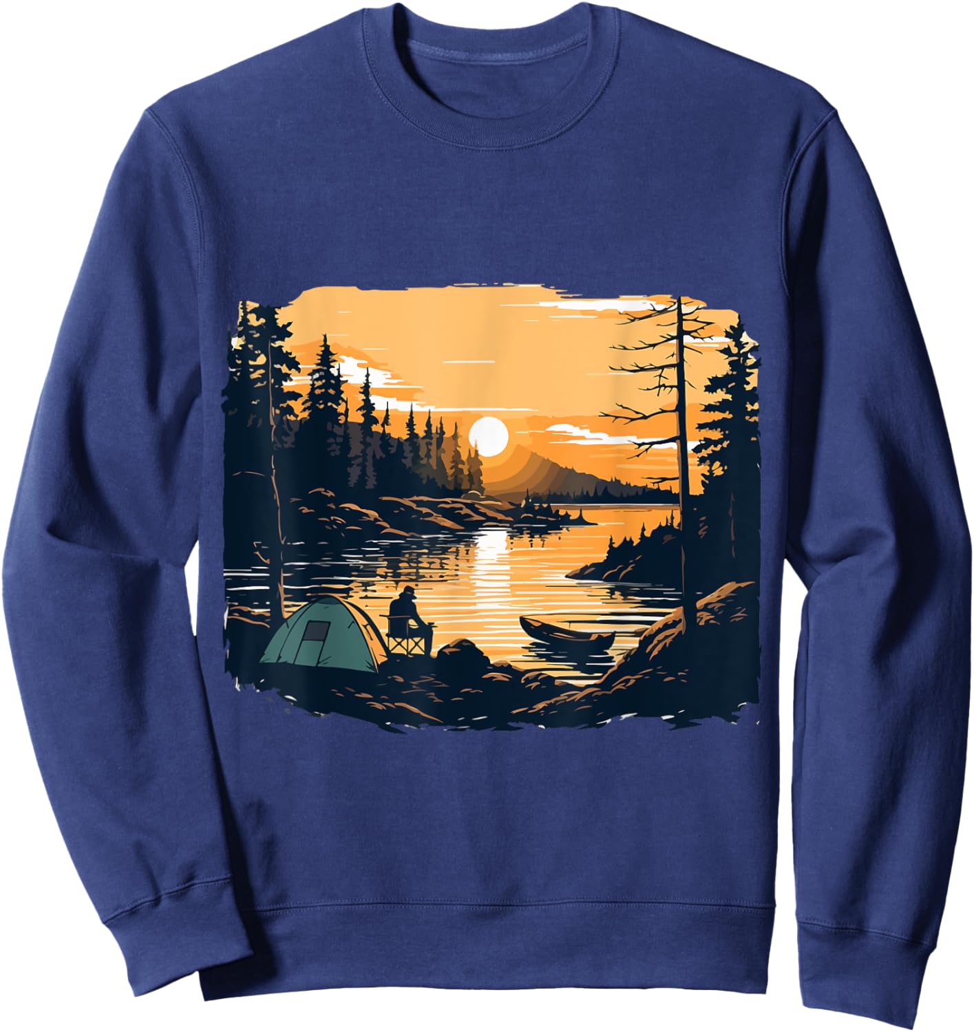Camping Tent Outdoors Mountains Vintage Sunset Sweatshirt - Sweatshirt | Navy
