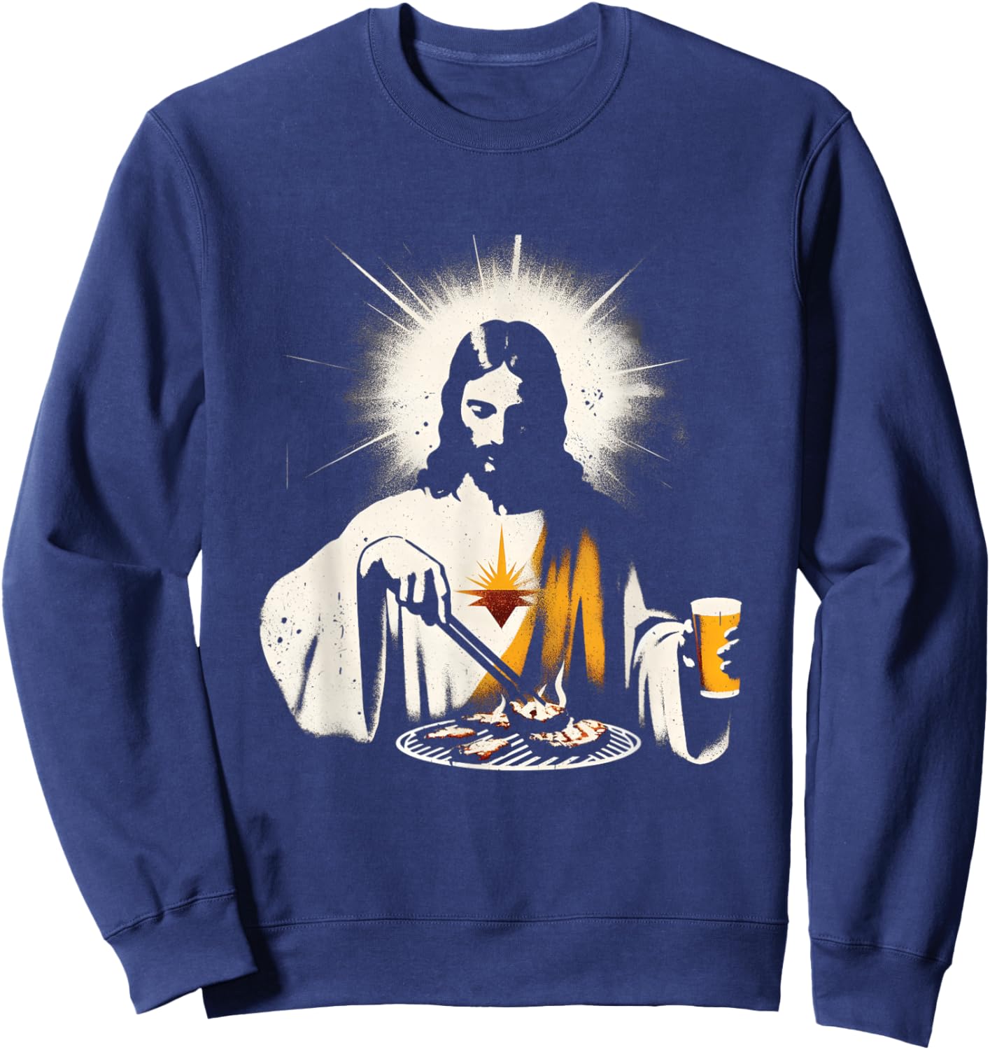 Jesus BBQ And Beer - Funny Christian Religious Barbecue Sweatshirt - Sweatshirt | Navy