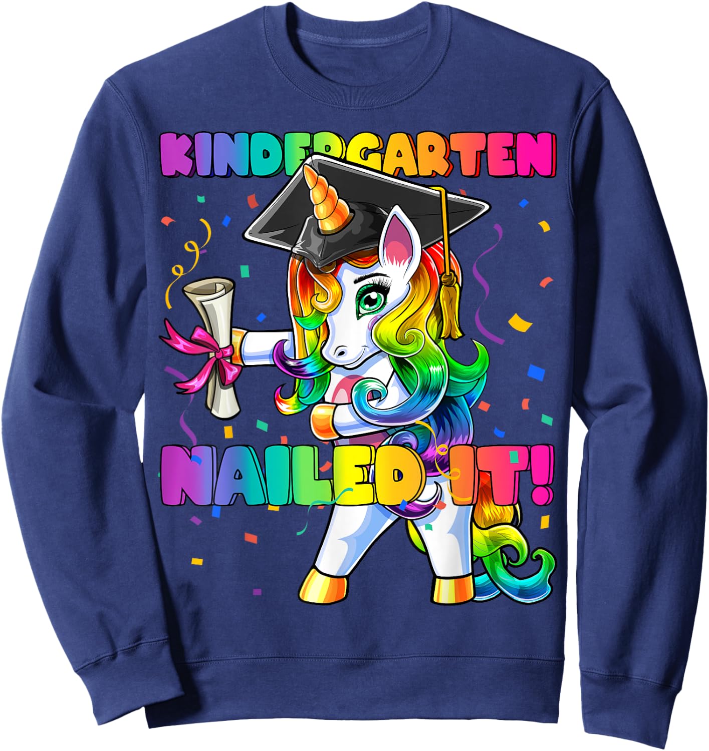 Flossing Unicorn Kindergarten Graduation Cap Gift Girls Sweatshirt - Sweatshirt | Navy
