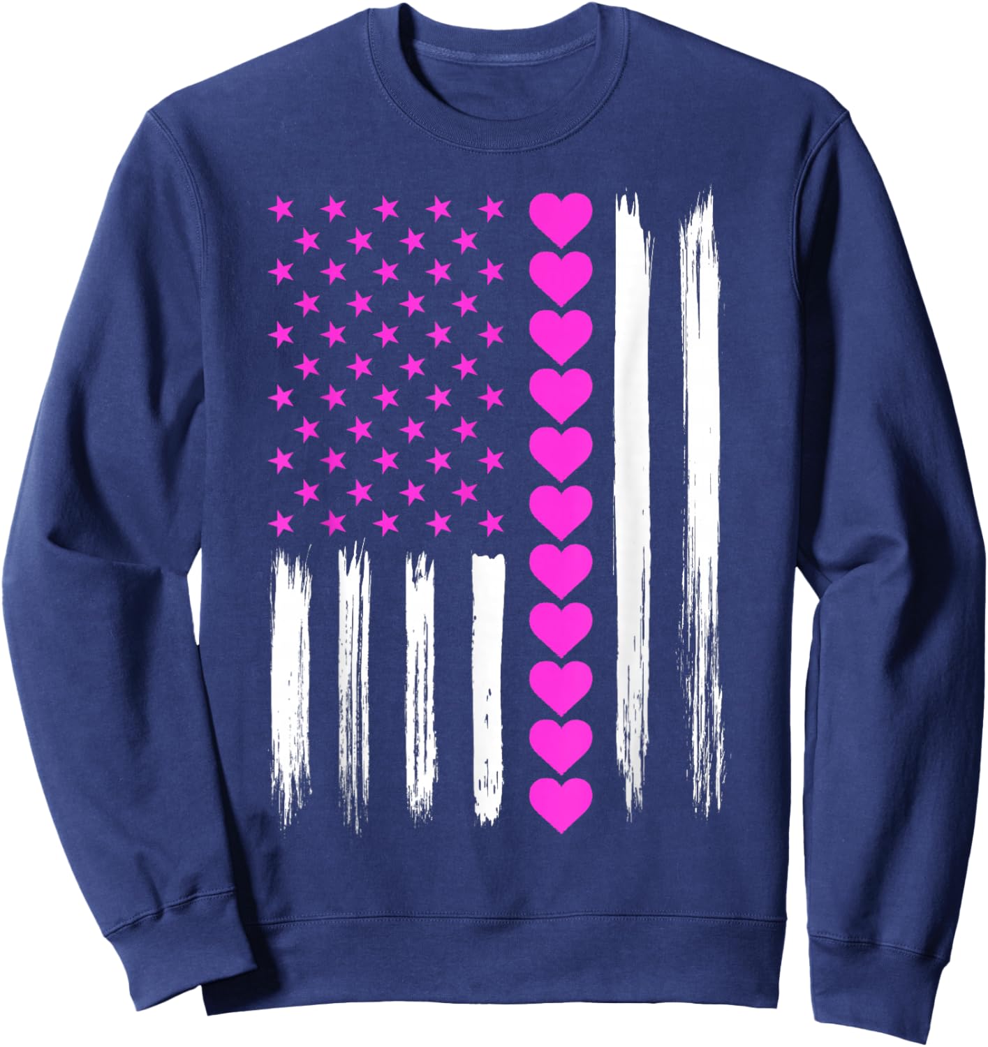 Valentines Love Pink Hearts US American Flag Patriotic Lover Sweatshirt - Sweatshirt | Navy