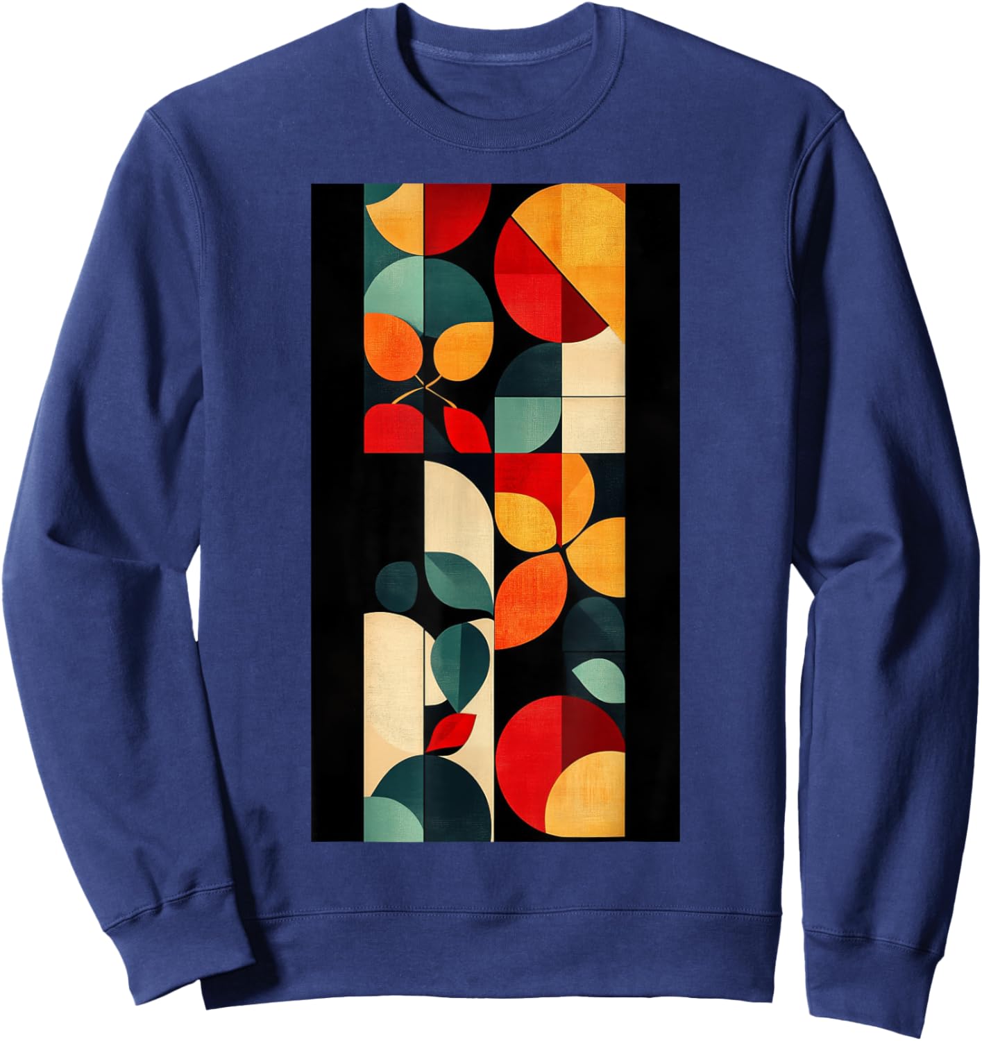 Geometric Pattern Abstract Floral Elements Colors Sweatshirt - Sweatshirt | Navy