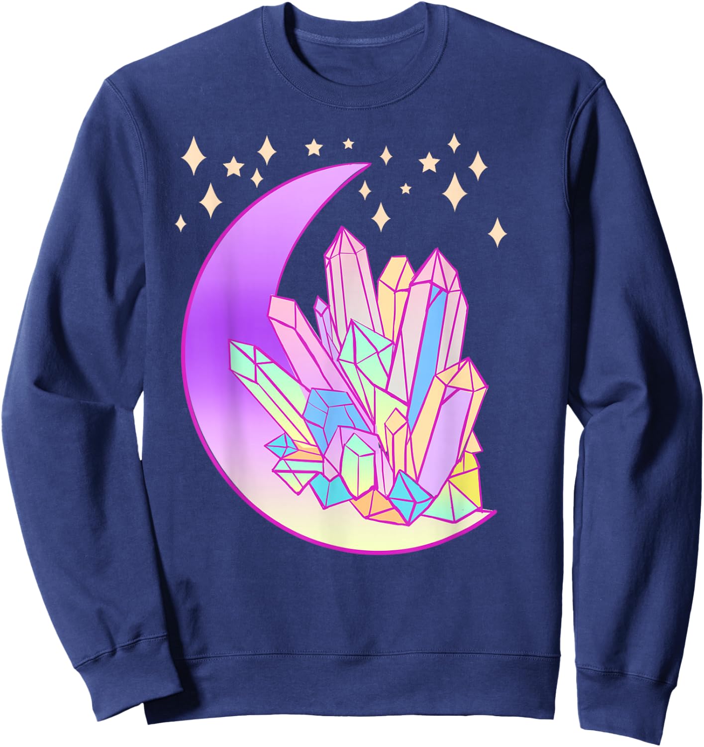 Pastel Goth Crystal Cluster Glowing Moon Kawaii Witch Sweatshirt - Sweatshirt | Navy