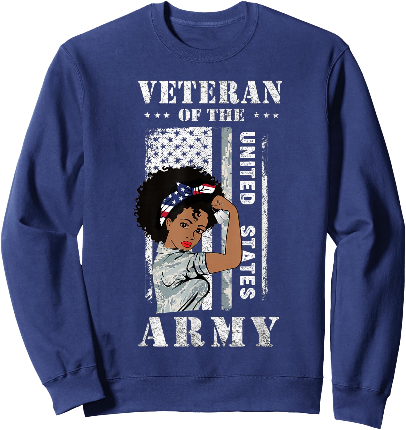 Veteran of The US Army, Proud Black Women Army Veteran Sweatshirt - Sweatshirt | Navy