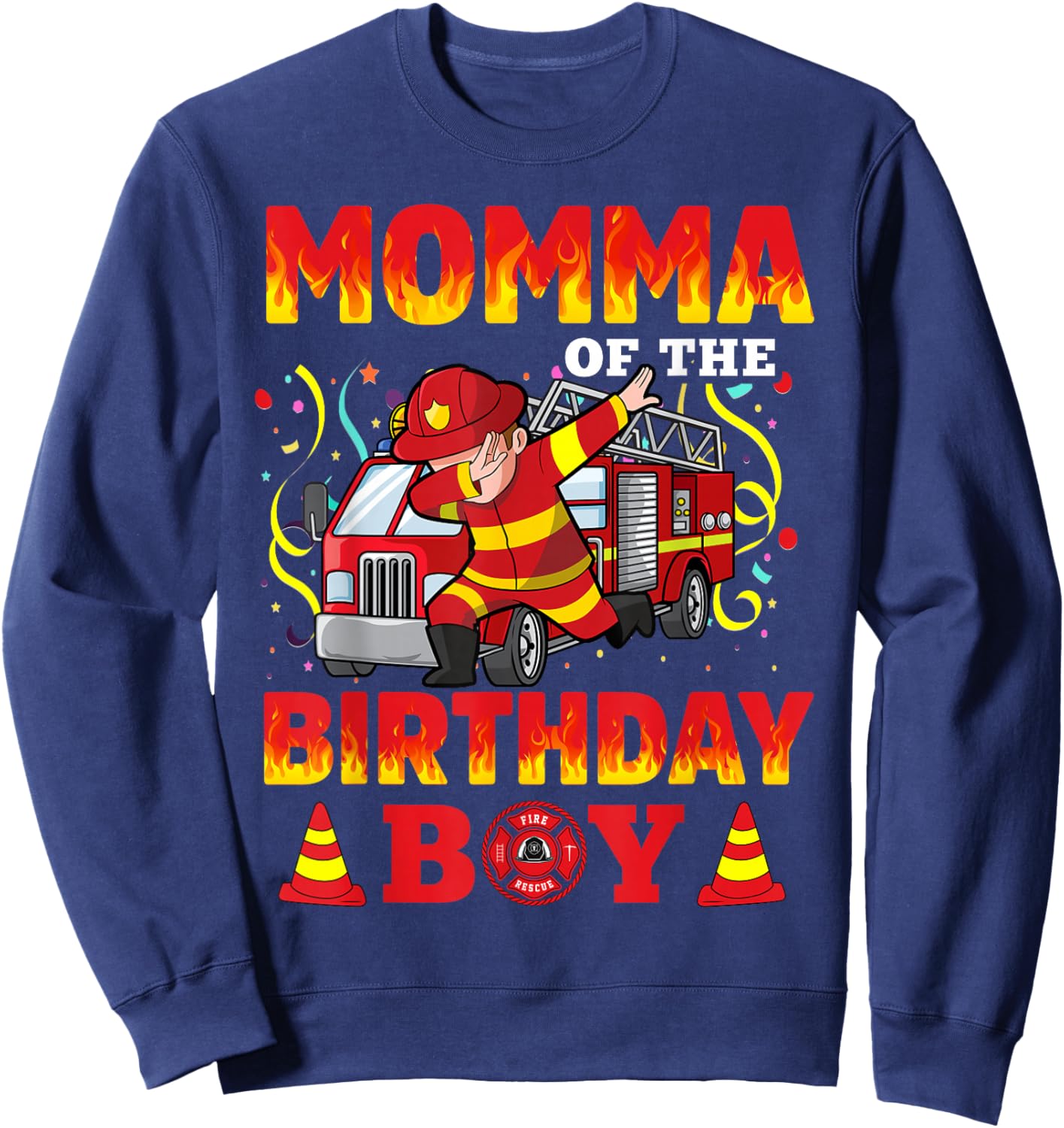 Momma Of The Birthday Boy Fire Truck Firefighter Boys Sweatshirt - Sweatshirt | Navy