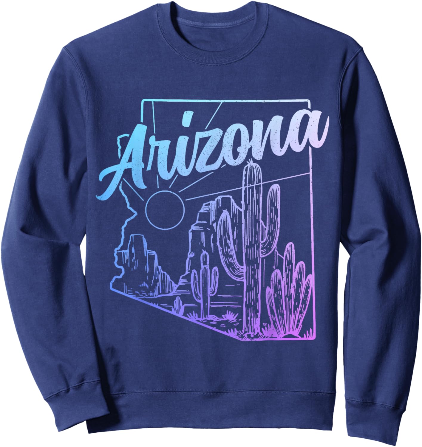 Arizona AZ Pride Cactus Desert State Map Sweatshirt - Sweatshirt | Navy