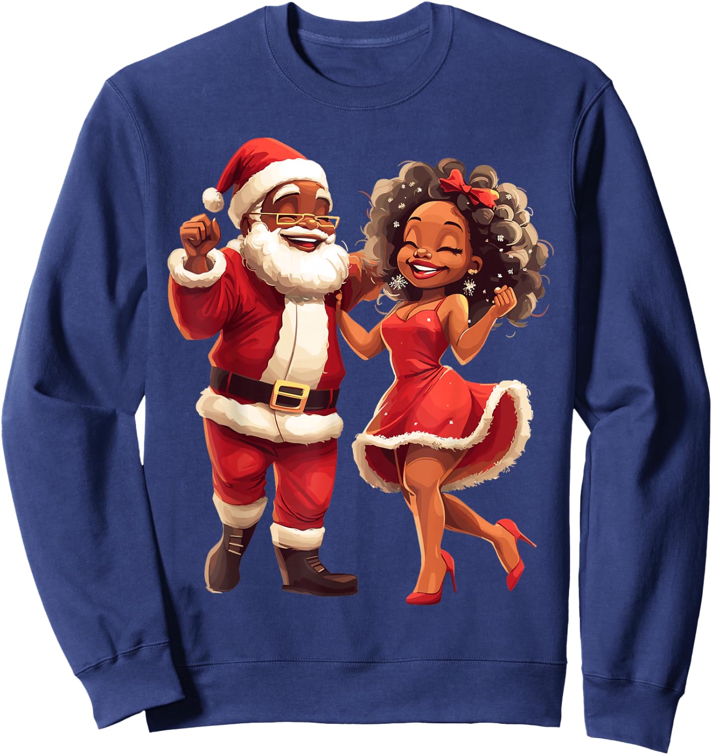 African Santa Mrs Claus Dancing African American Christmas Sweatshirt - Sweatshirt | Navy