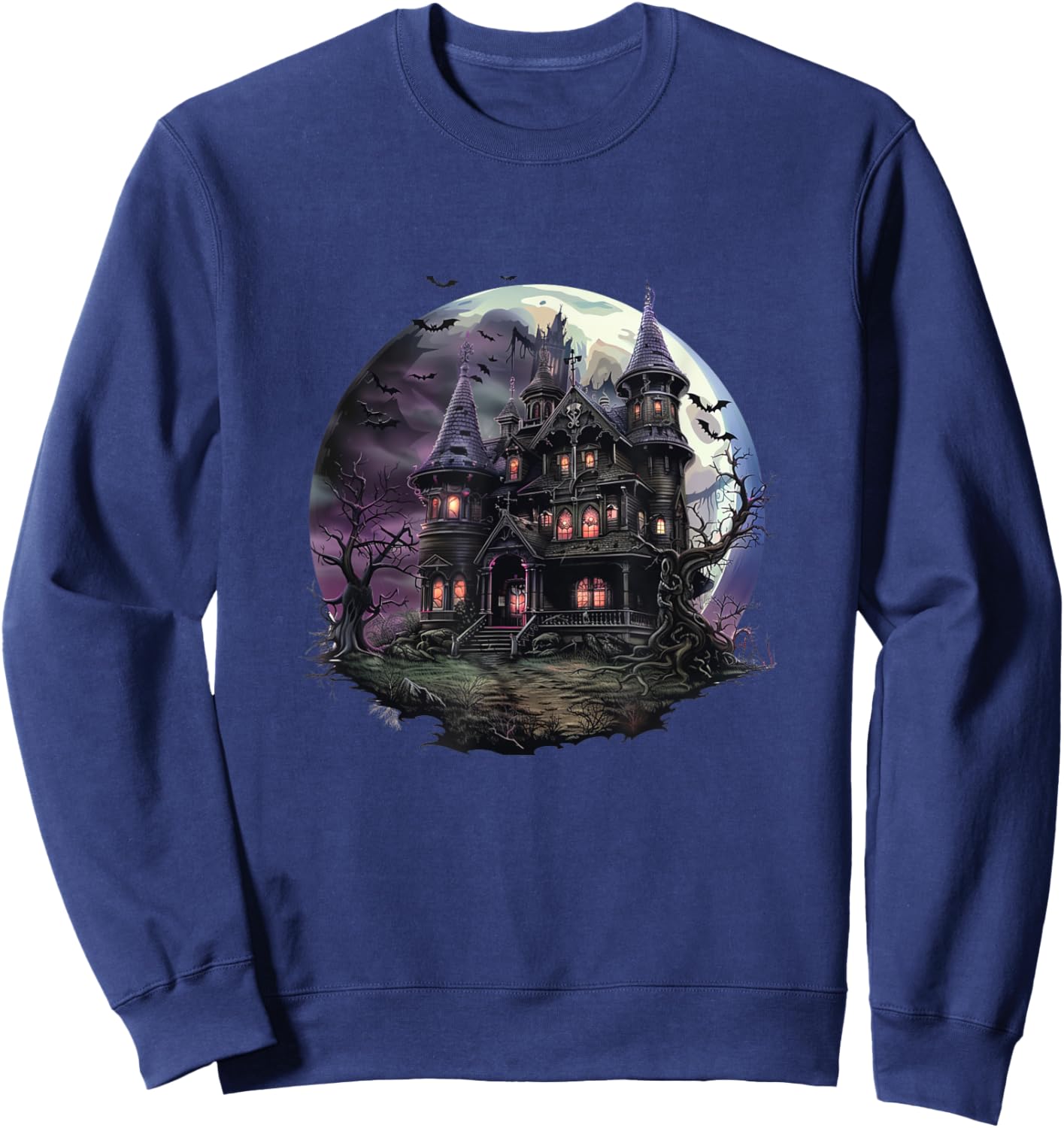 Gothic Haunted House - Spooky Halloween Mansion Design Sweatshirt - Sweatshirt | Navy