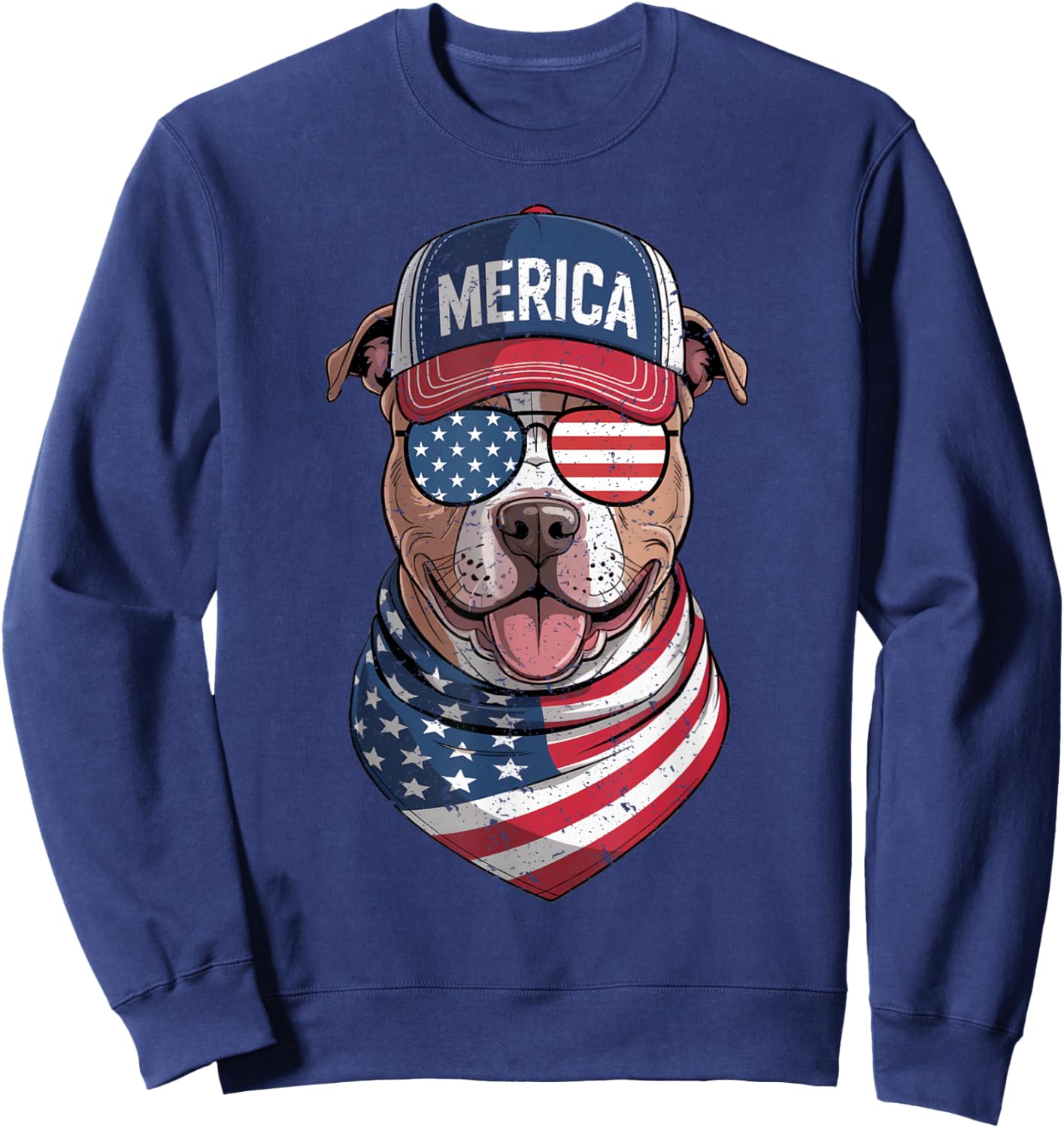 Pit Bull 4th of July US American Flag Pittie Dog Patriotic Men Women Kids Sweatshirt - Sweatshirt | Navy