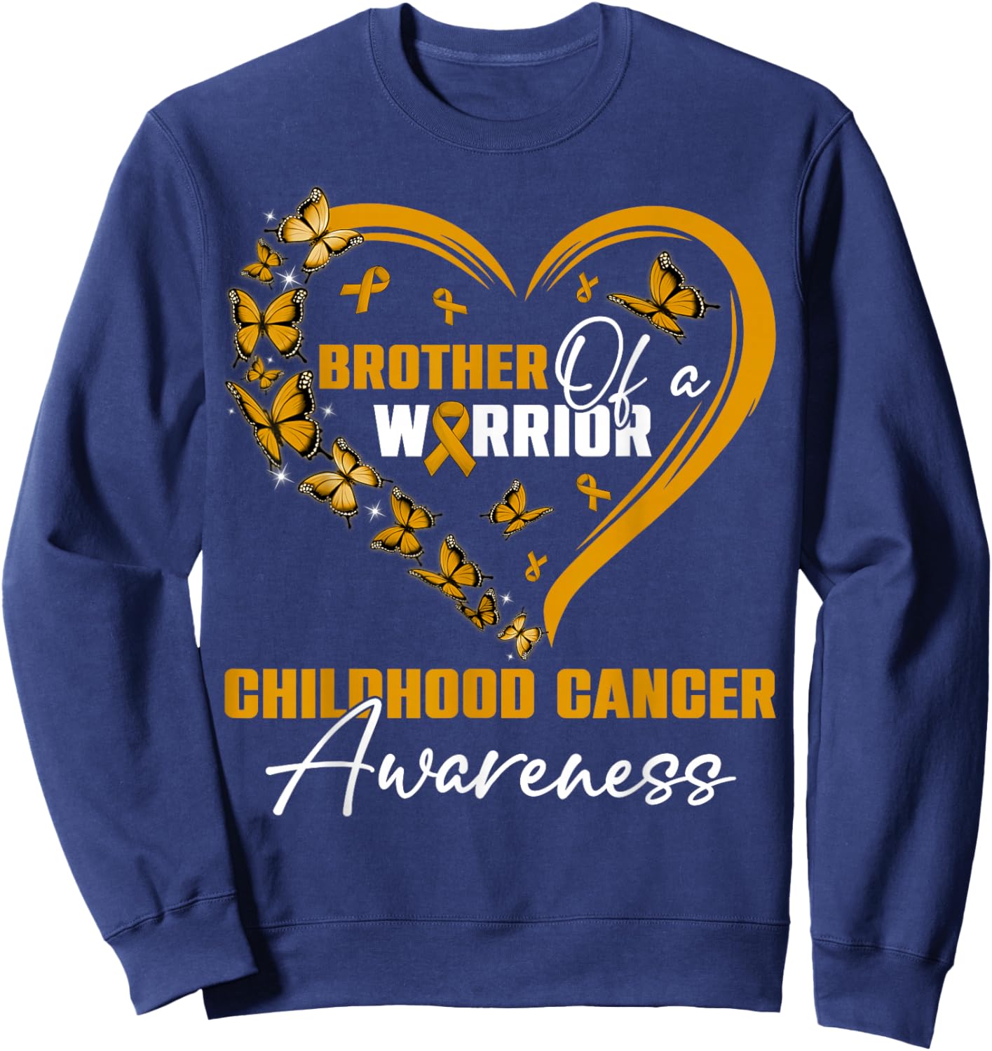 Brother Of A Warrior Childhood Cancer Awareness Day Gold Rib Sweatshirt - Sweatshirt | Navy