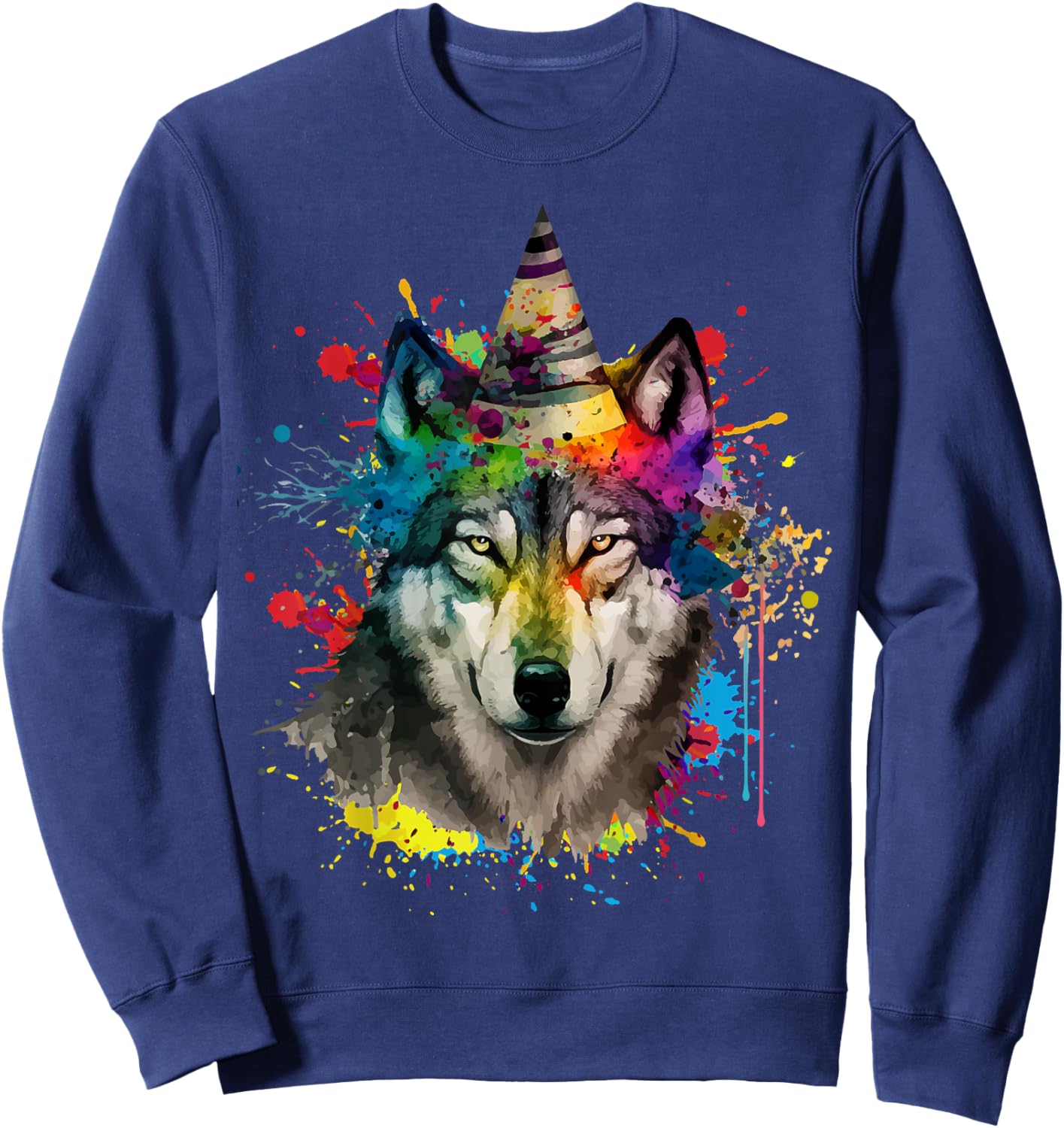 Wolf Birthday Themed Party Watercolor Painting Wolves Lover Sweatshirt - Sweatshirt | Navy
