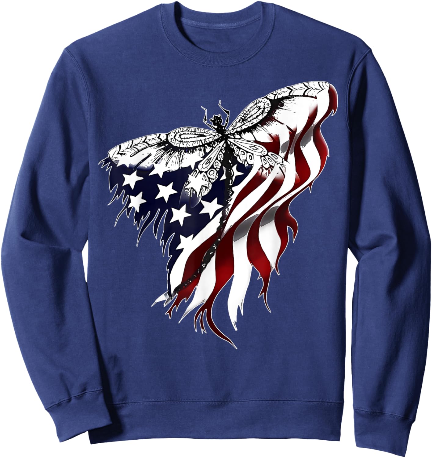 American Flag Dragonfly Patriotic 4th of July Red White Blue Sweatshirt - Sweatshirt | Navy