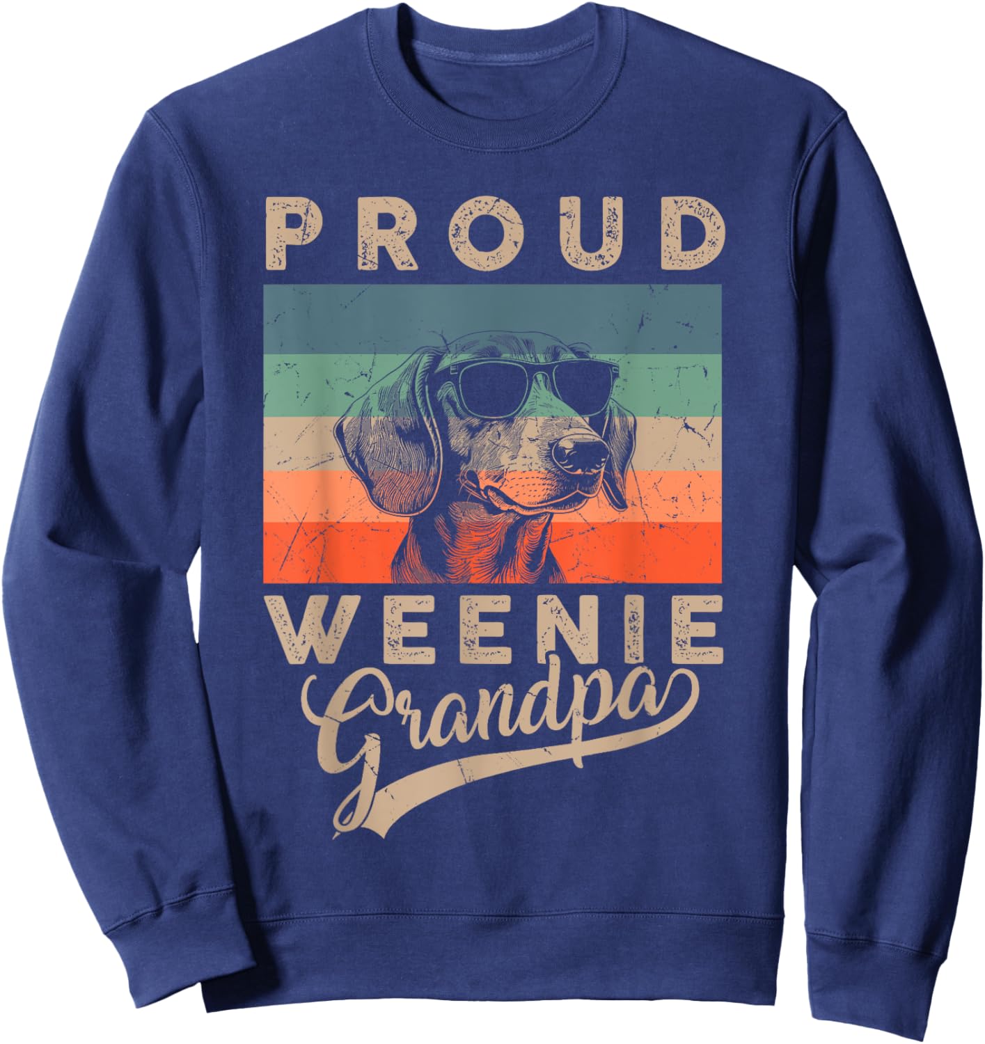 Vintage Proud Weenie Dog Grandpa Dachshund Dog Father's Day Women Kids Sweatshirt - Sweatshirt | Navy