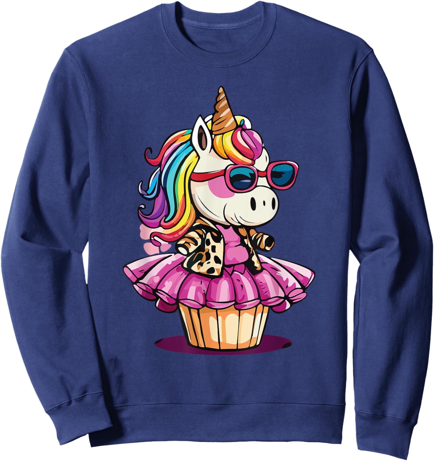 Unicorn Cupcake Cute Leopard Print Rainbow Unicorn Party , Small Sweatshirt - Sweatshirt | Navy