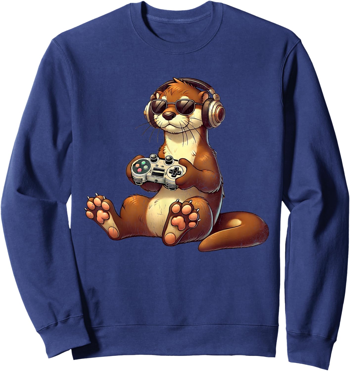 Retro Gamer Funny Video Games Otter Funny Retro Otter Gaming Sweatshirt - Sweatshirt | Navy