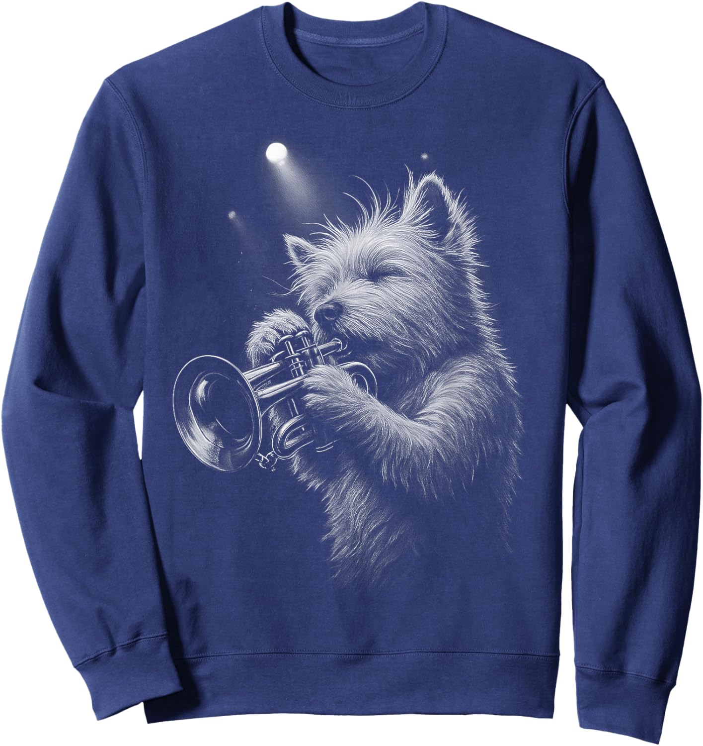 West Highland White Terrier Playing Trumpet Jazz Music Dog Sweatshirt - Sweatshirt | Navy
