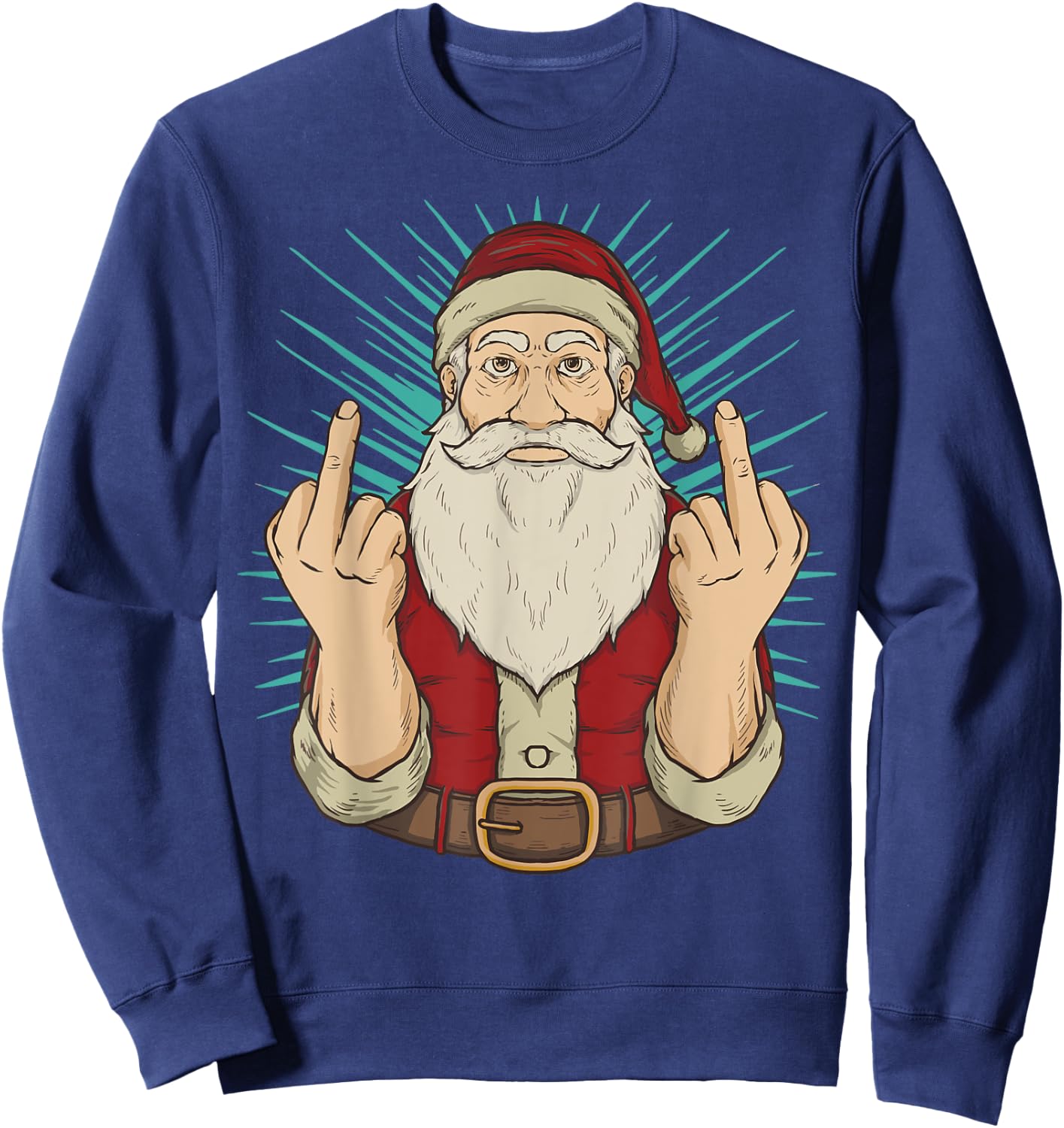 Flip Off Santa Claus Naughty Middle Finger Christmas X-Mas Sweatshirt - Sweatshirt | Navy