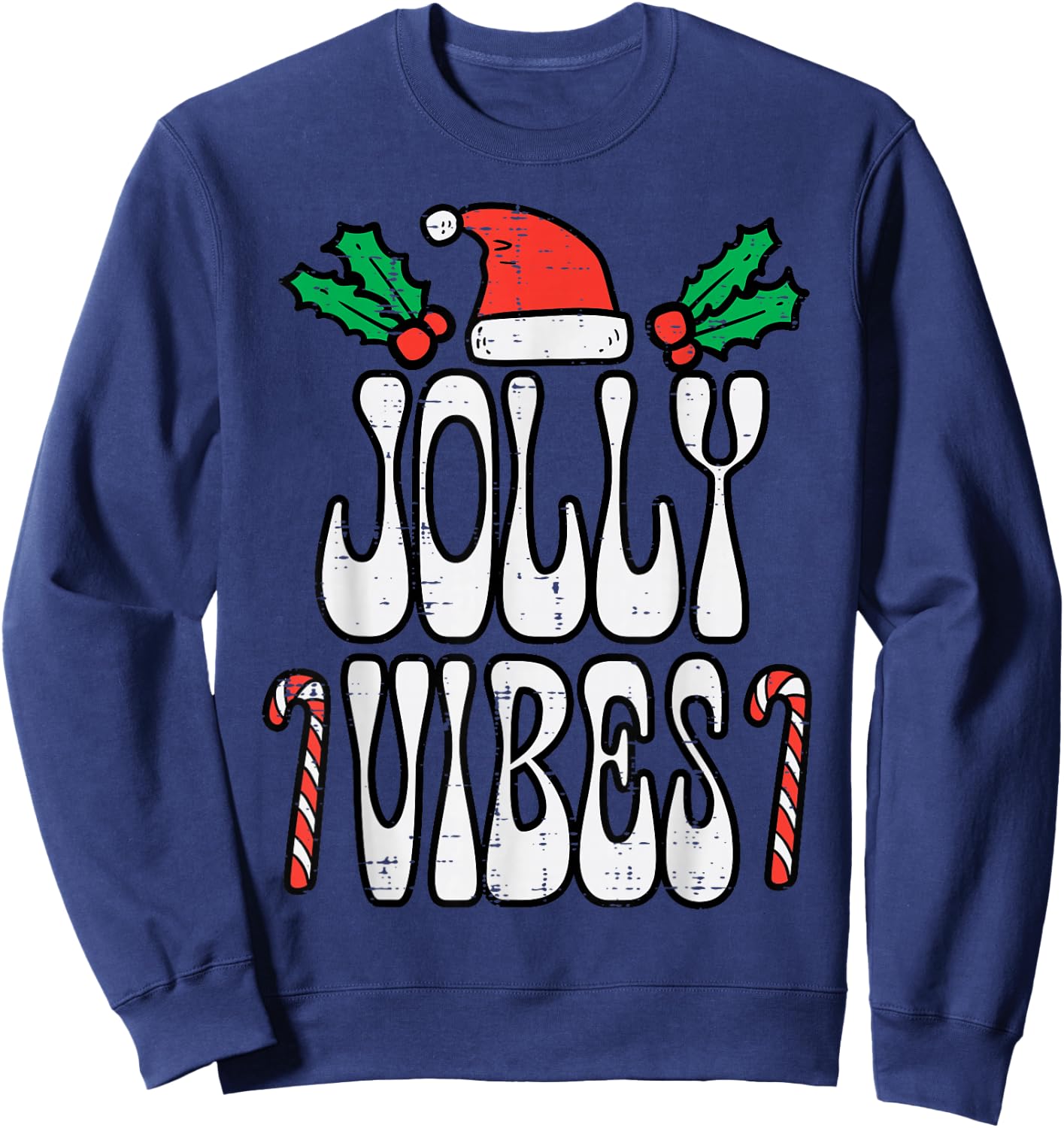 Christmas Jolly Vibes Retro Groovy Xmas Men Women Kids Sweatshirt - Sweatshirt | Navy