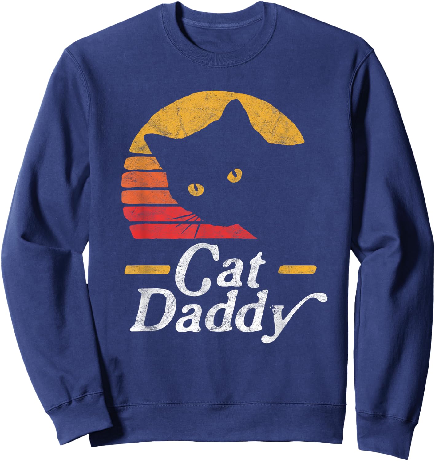 Cat Daddy Vintage Eighties Style Cat Retro Distressed Sweatshirt - Sweatshirt | Navy