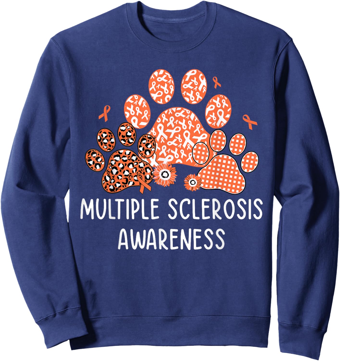 Dog Cat Paw Multiple Sclerosis Awareness Men Women Kids Sweatshirt - Sweatshirt | Navy