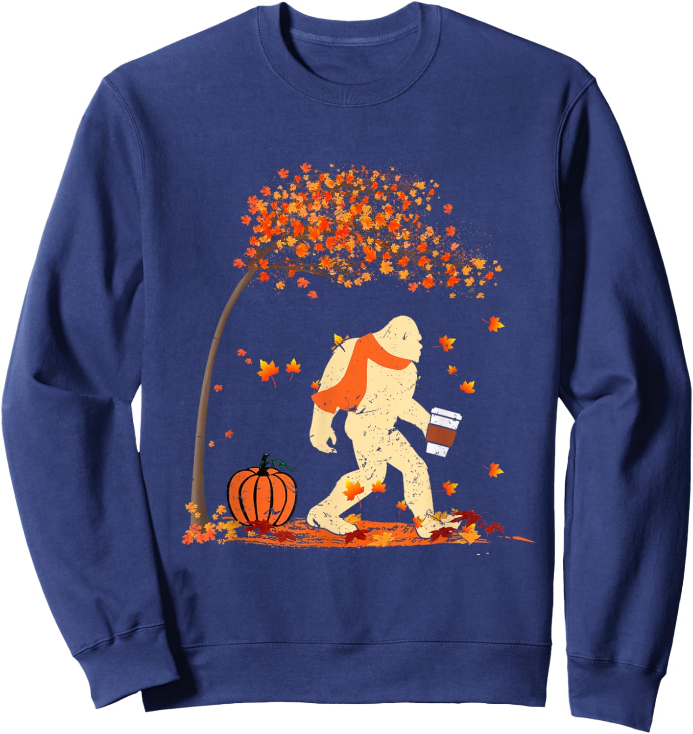 Ph Vintage Bigfoot Pumpkin Spice Costume Fall Tree Leaves Sweatshirt - Sweatshirt | Navy