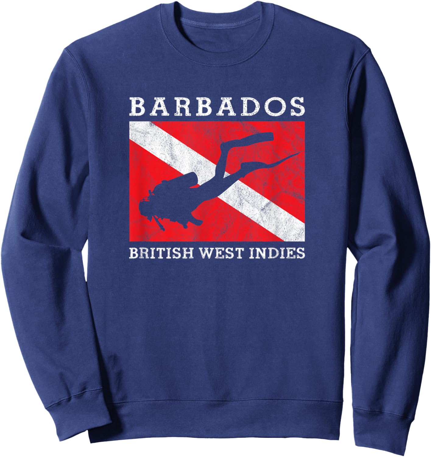 Vintage Dive Barbados Scuba Diver Flag Vacation Souvenir Sweatshirt - Sweatshirt | Navy