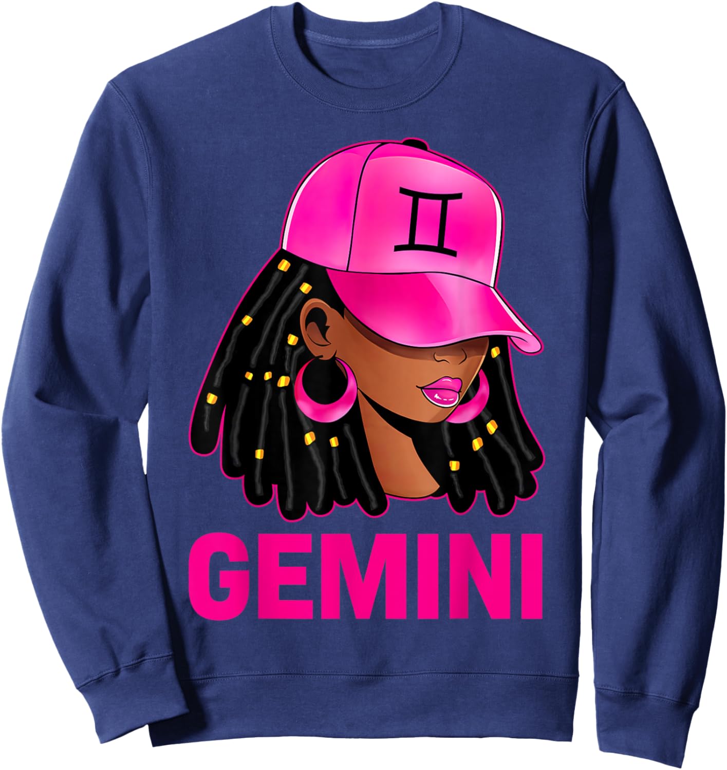 Gemini Queen Loc'd Hair Black Woman Cap Zodiac Sign Sweatshirt - Sweatshirt | Navy