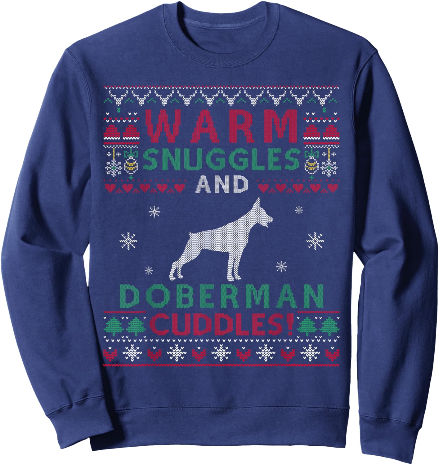 Doberman Christmas Dog Lover Gifts Christmas Doberman Dog Cuddles Pet Owners -Kids Ugly Christmas Sweatshirt - Sweatshirt | Navy