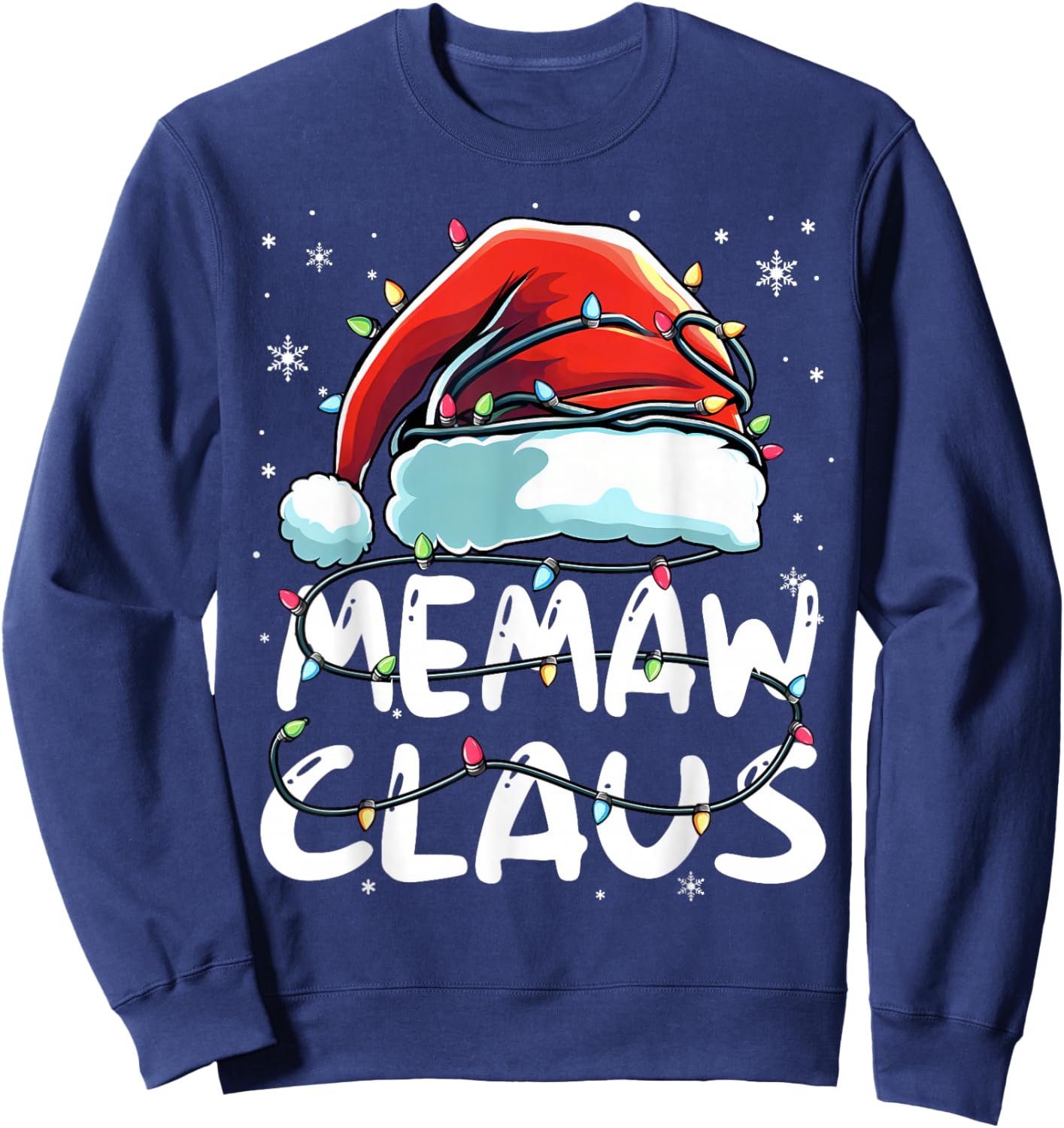 Memaw Claus Christmas Lights Matching Family Xmas Pajama Sweatshirt - Sweatshirt | Navy