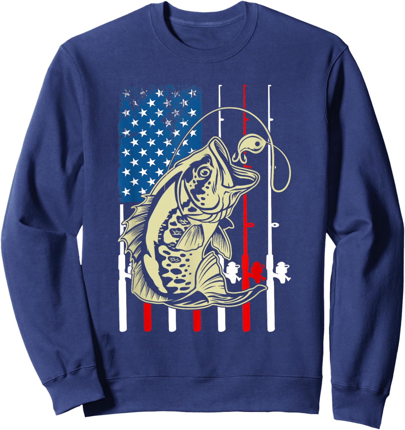 Fishing American Flag Vintage Fishing Lover Bass Fisherman Sweatshirt - Sweatshirt | Navy