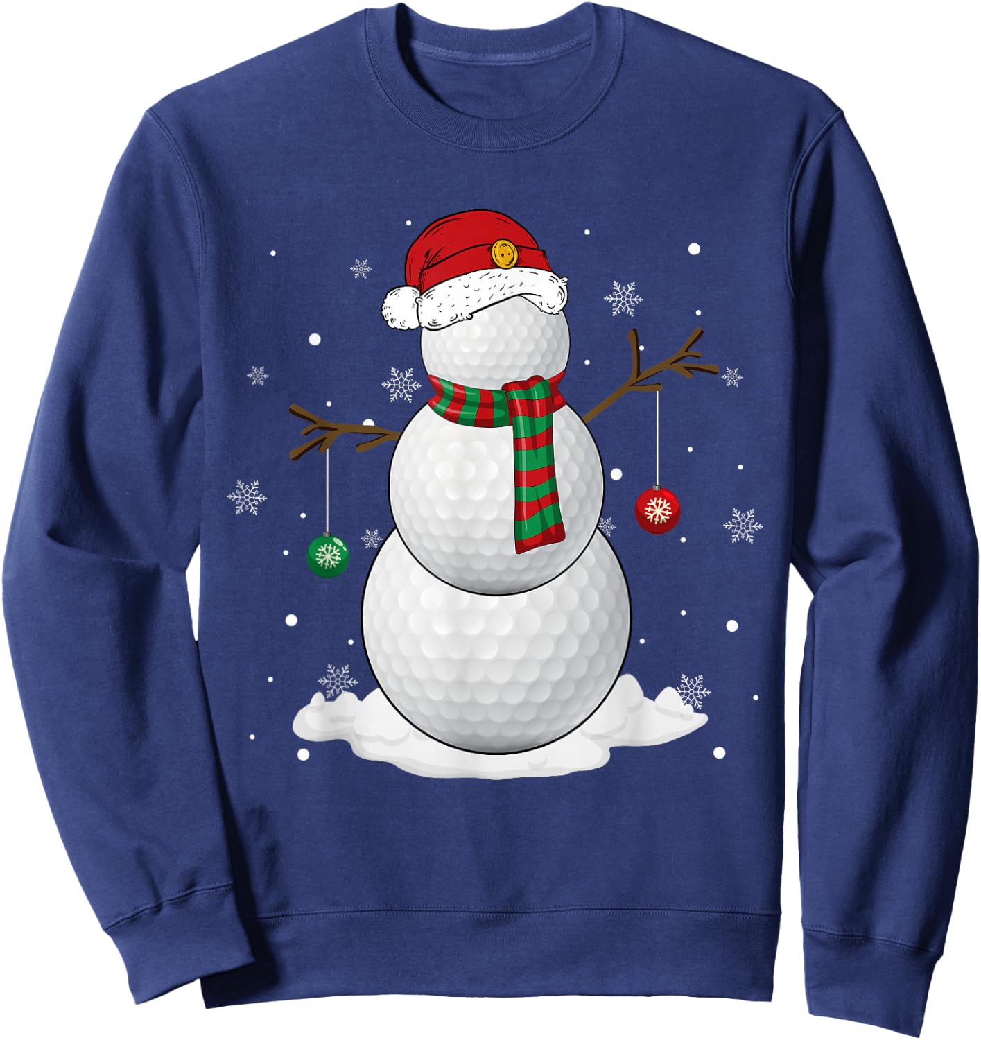 Golf Ball Snowman Santa Hat Christmas Pajama Xmas Holiday Sweatshirt - Sweatshirt | Navy