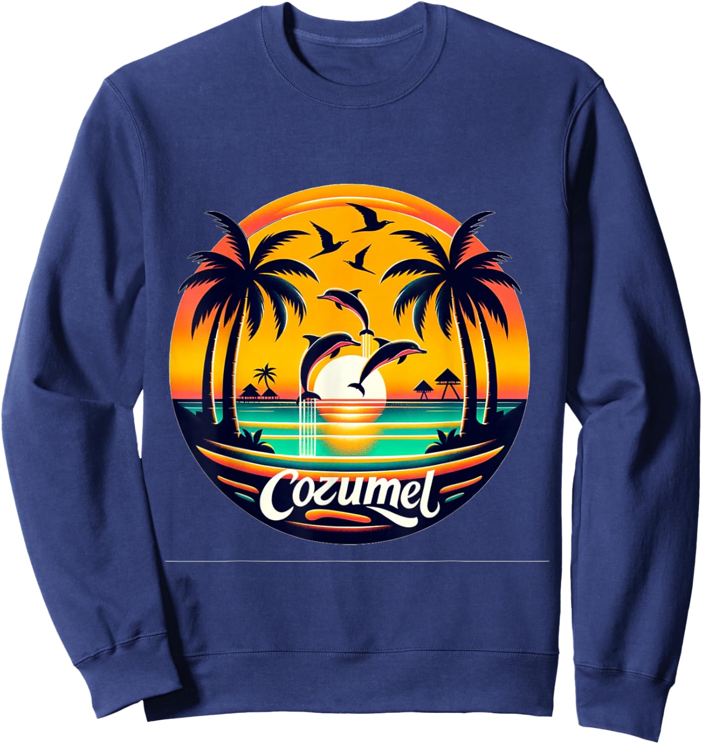 Cozumel Mexico with Dolphins and Sunset Sweatshirt - Sweatshirt | Navy