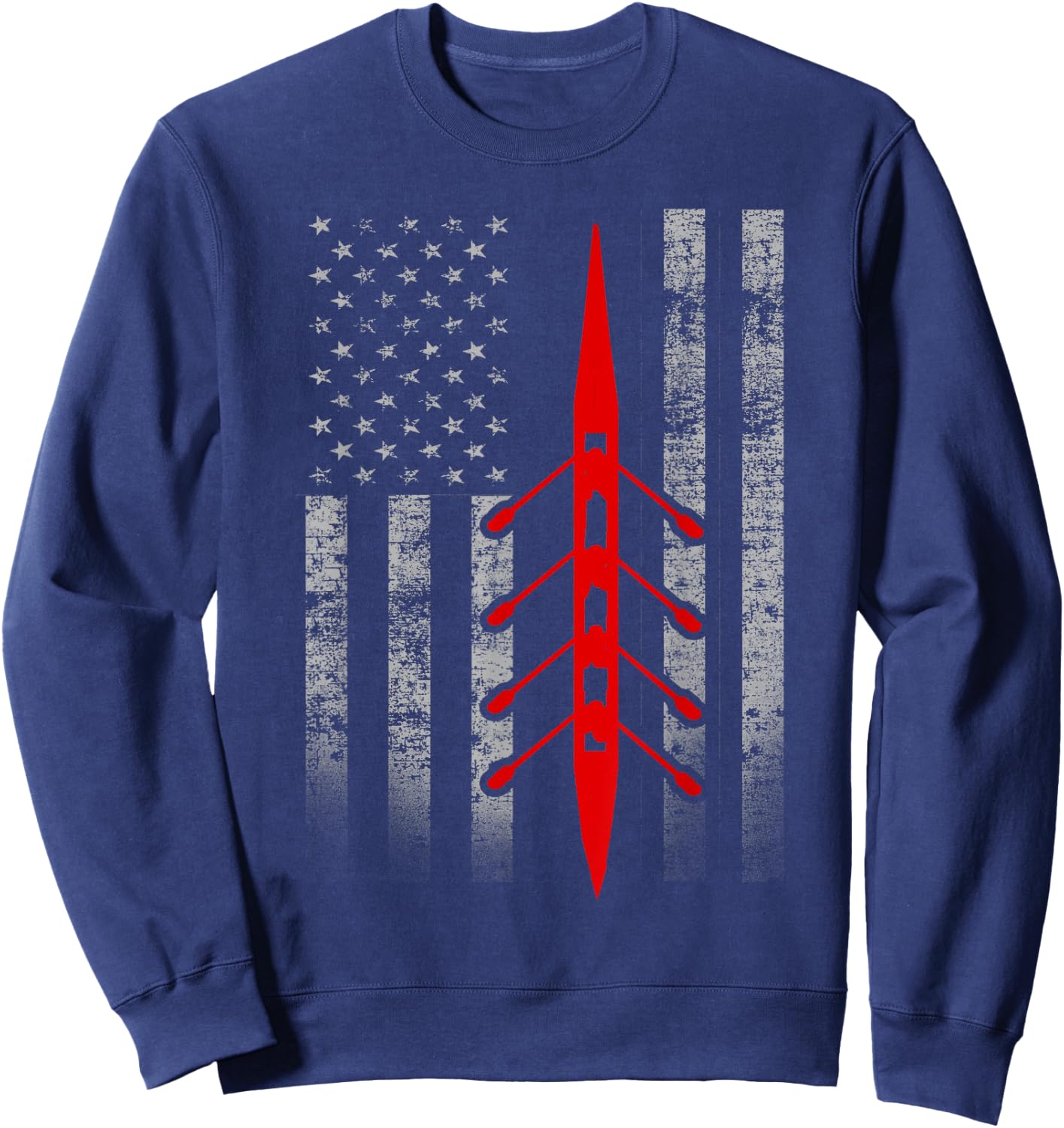 Cool Rowing Flag - Rowing Shell on American Flag Sweatshirt - Sweatshirt | Navy