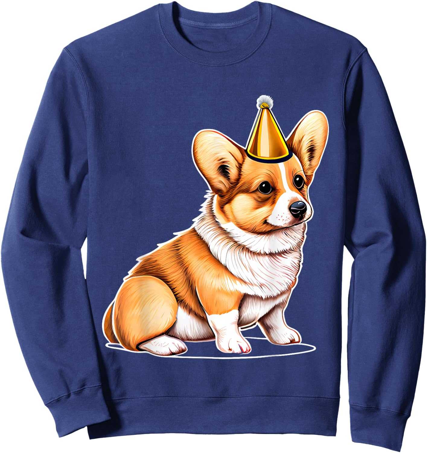 Adorable Corgi With Party Hat Birthday Sweatshirt - Sweatshirt | Navy