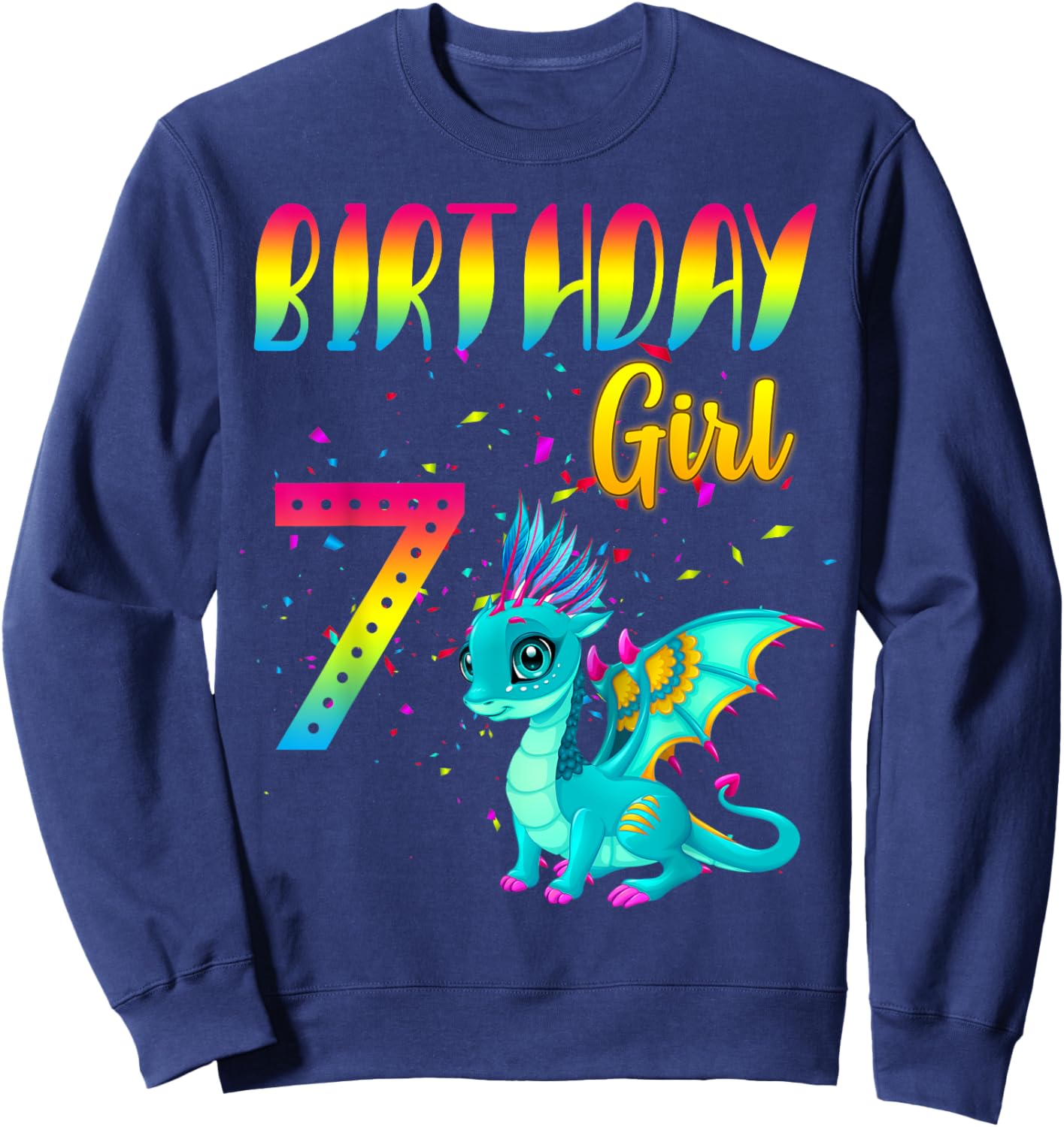 Birthday Girl Dragon 7 Theme Party Outfit Sweatshirt - Sweatshirt | Navy