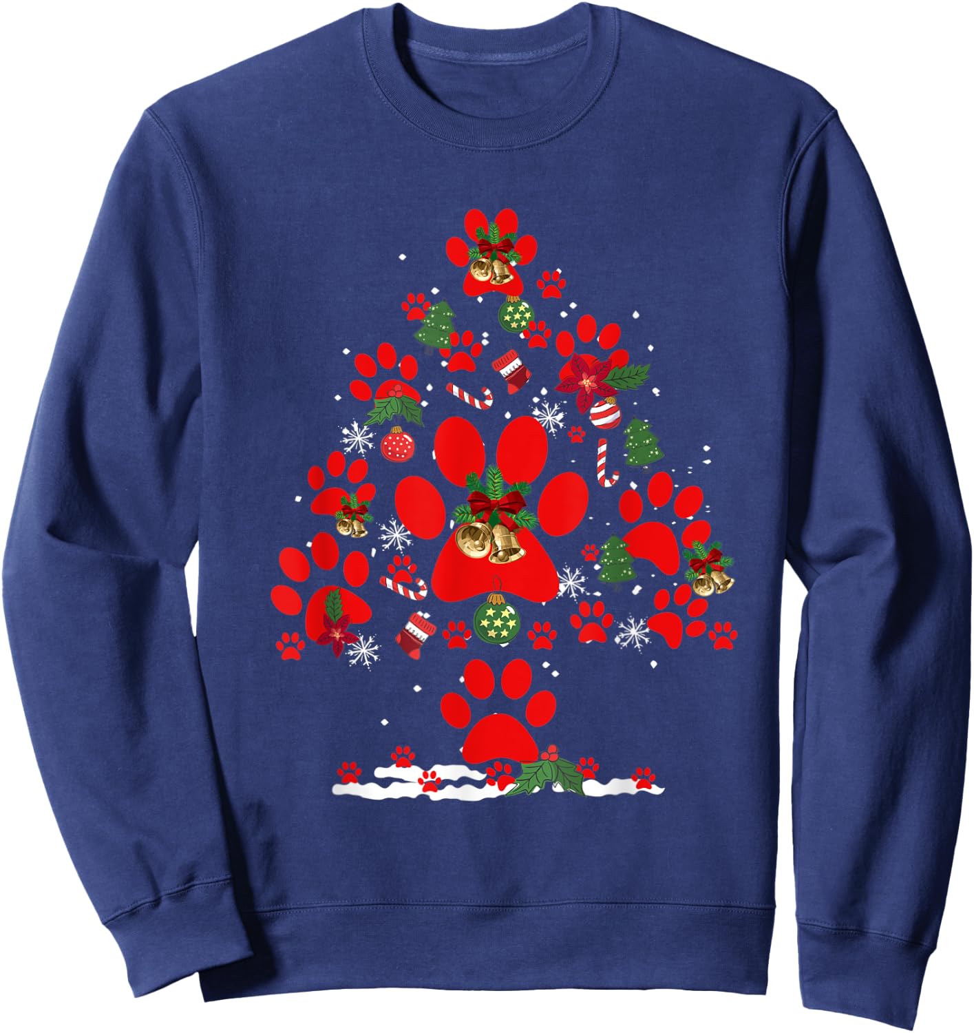 Paws Print Christmas Tree Dog Cat Women Kids Sweatshirt - Sweatshirt | Navy