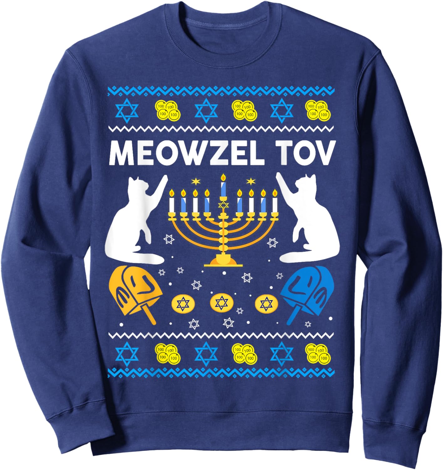 Jewish Cat Shirt Hanukkah Meowzel Tov Chanukah Girl Women Sweatshirt - Sweatshirt | Navy
