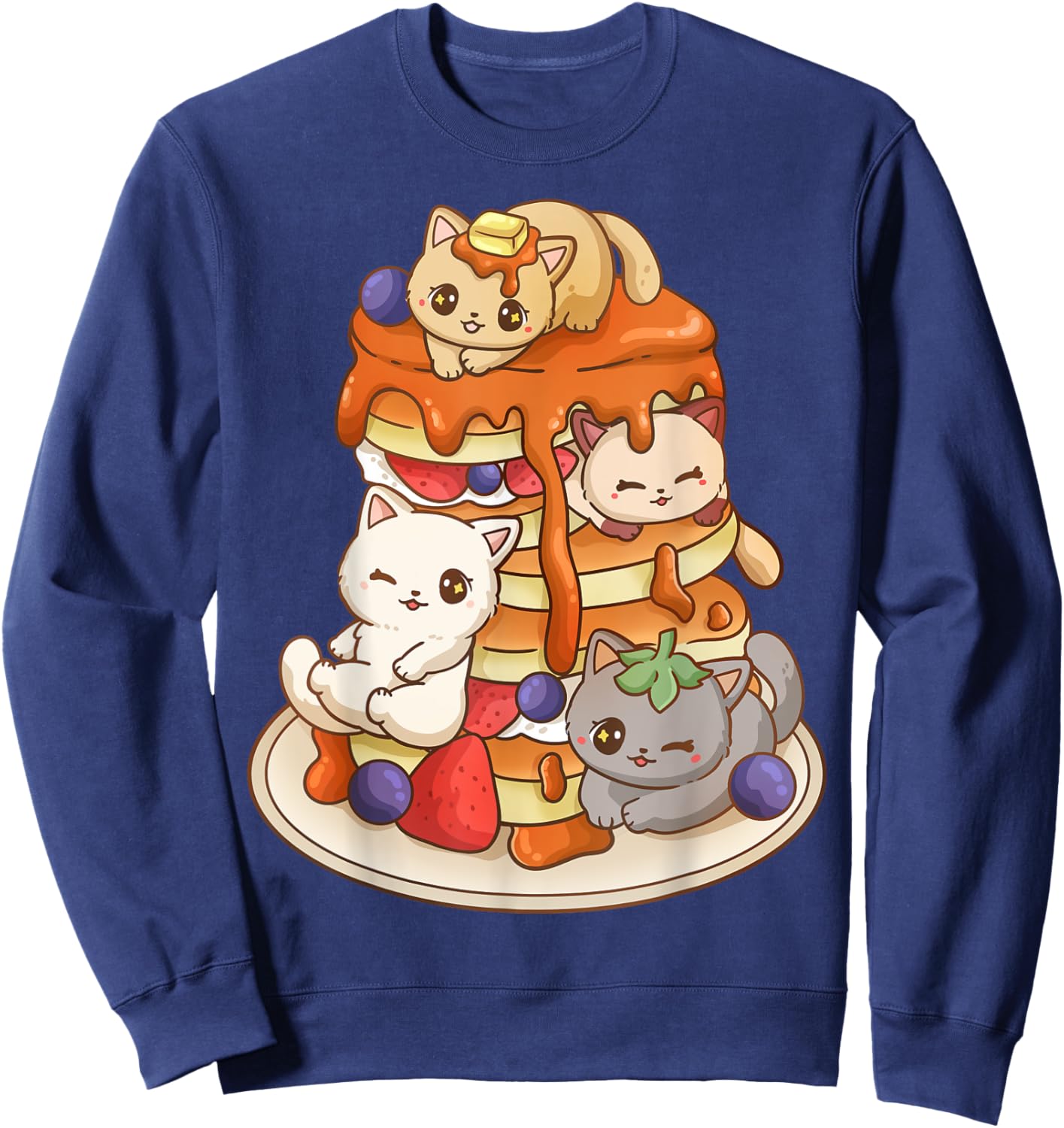 Cat Pancake Stack Kawaii Anime Cat Funny Sweatshirt - Sweatshirt | Navy